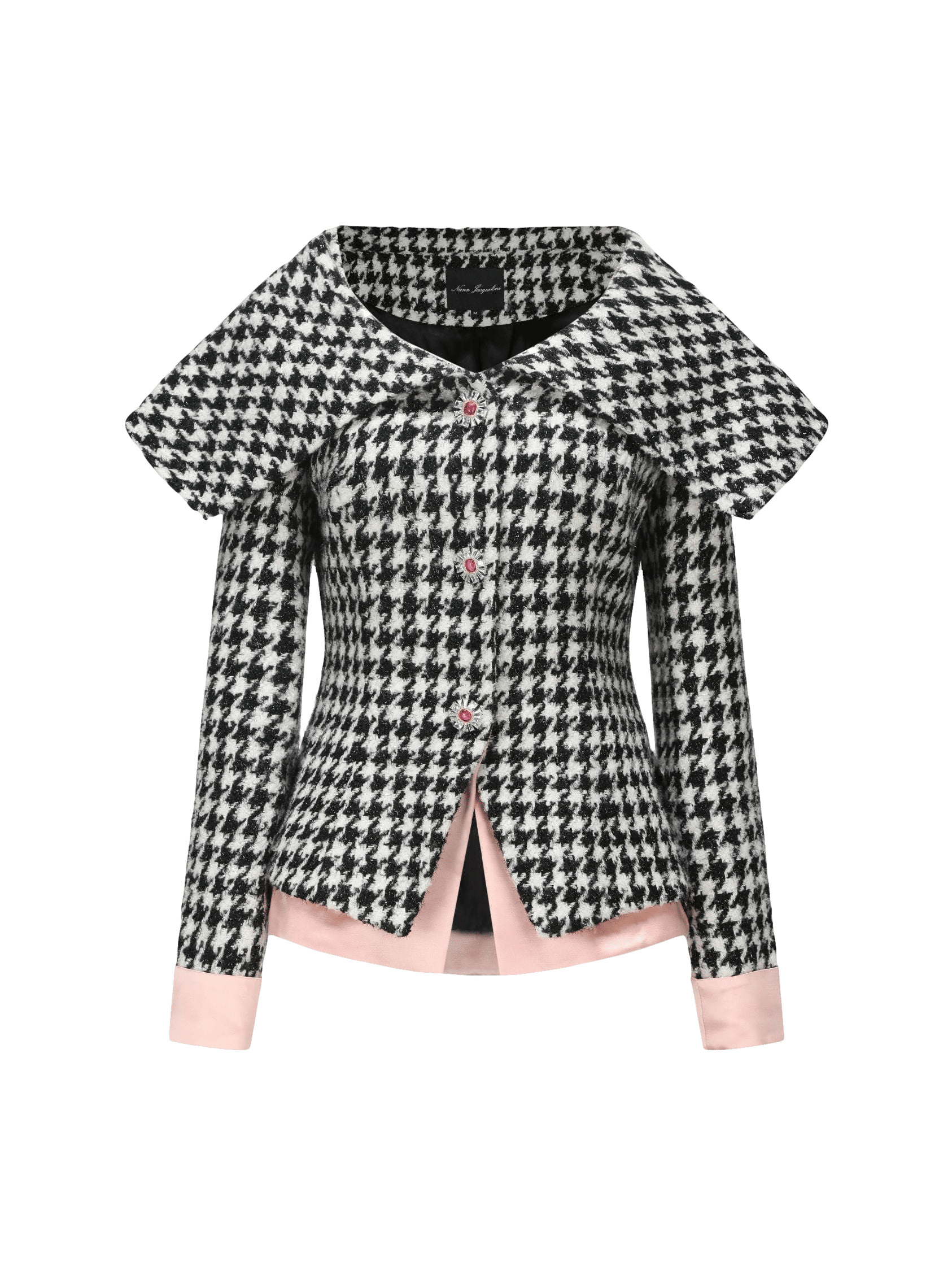 Nadia Lapel Jacket (Houndstooth) (Final Sale) in Black made by Nana Jacqueline