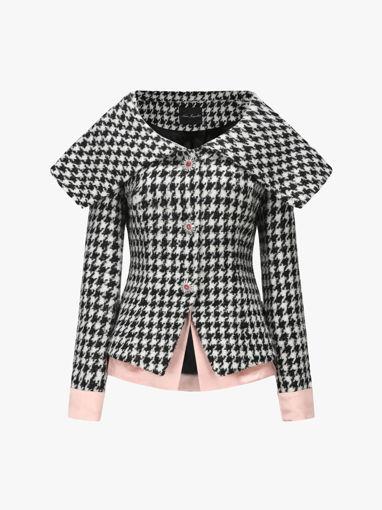 Nadia Lapel Jacket (Houndstooth) (Final Sale) in Black made by Nana Jacqueline