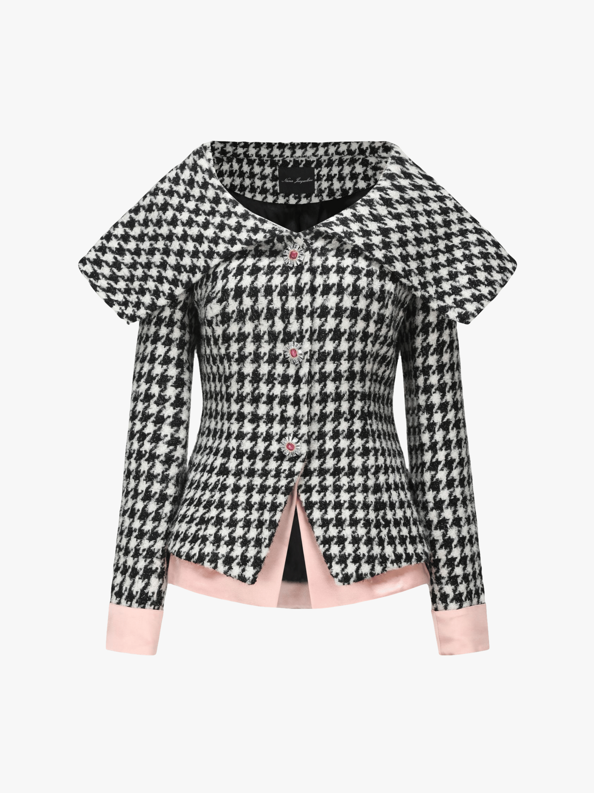 Nadia Lapel Jacket (Houndstooth) (Final Sale) in Black made by Nana Jacqueline