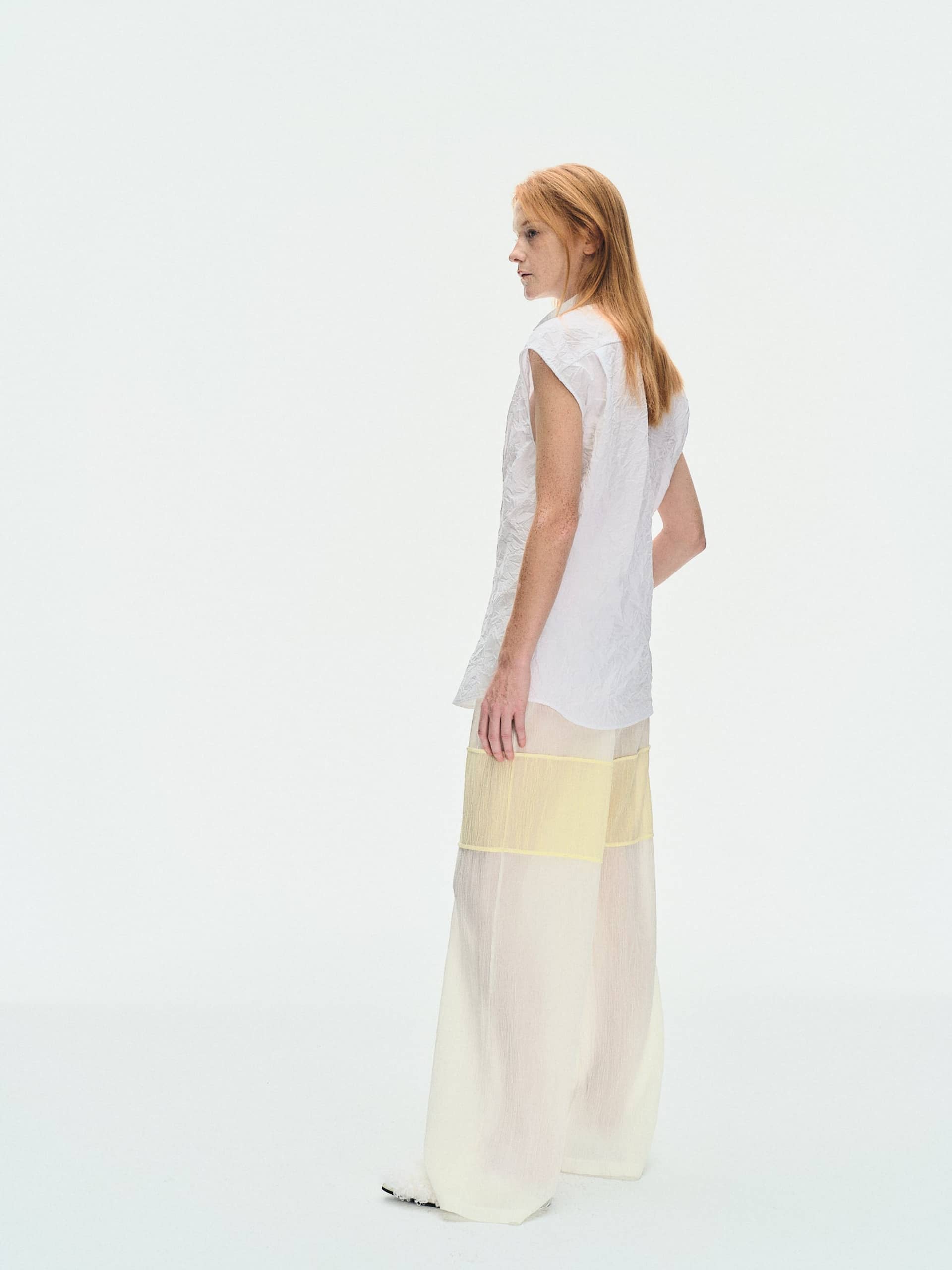WRINKLED PLEATED COTTON TROUSERS – IVORY/YELLOW made by YIBRI