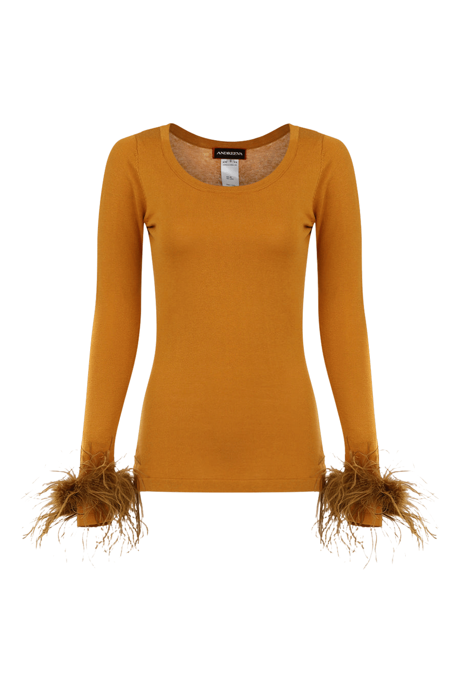 Camel Knit Top With Detachable Feather Cuffs made by ANDREEVA