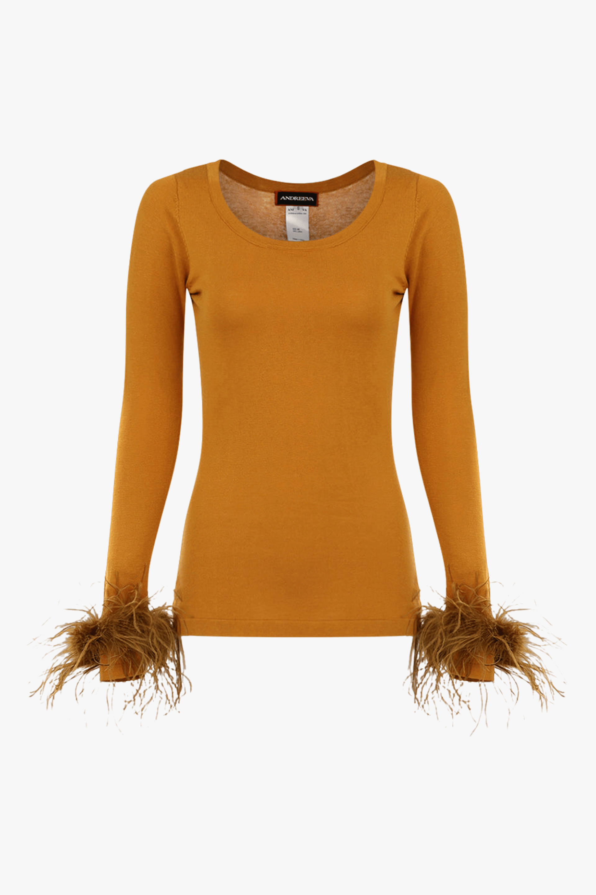Camel Knit Top With Detachable Feather Cuffs made by ANDREEVA
