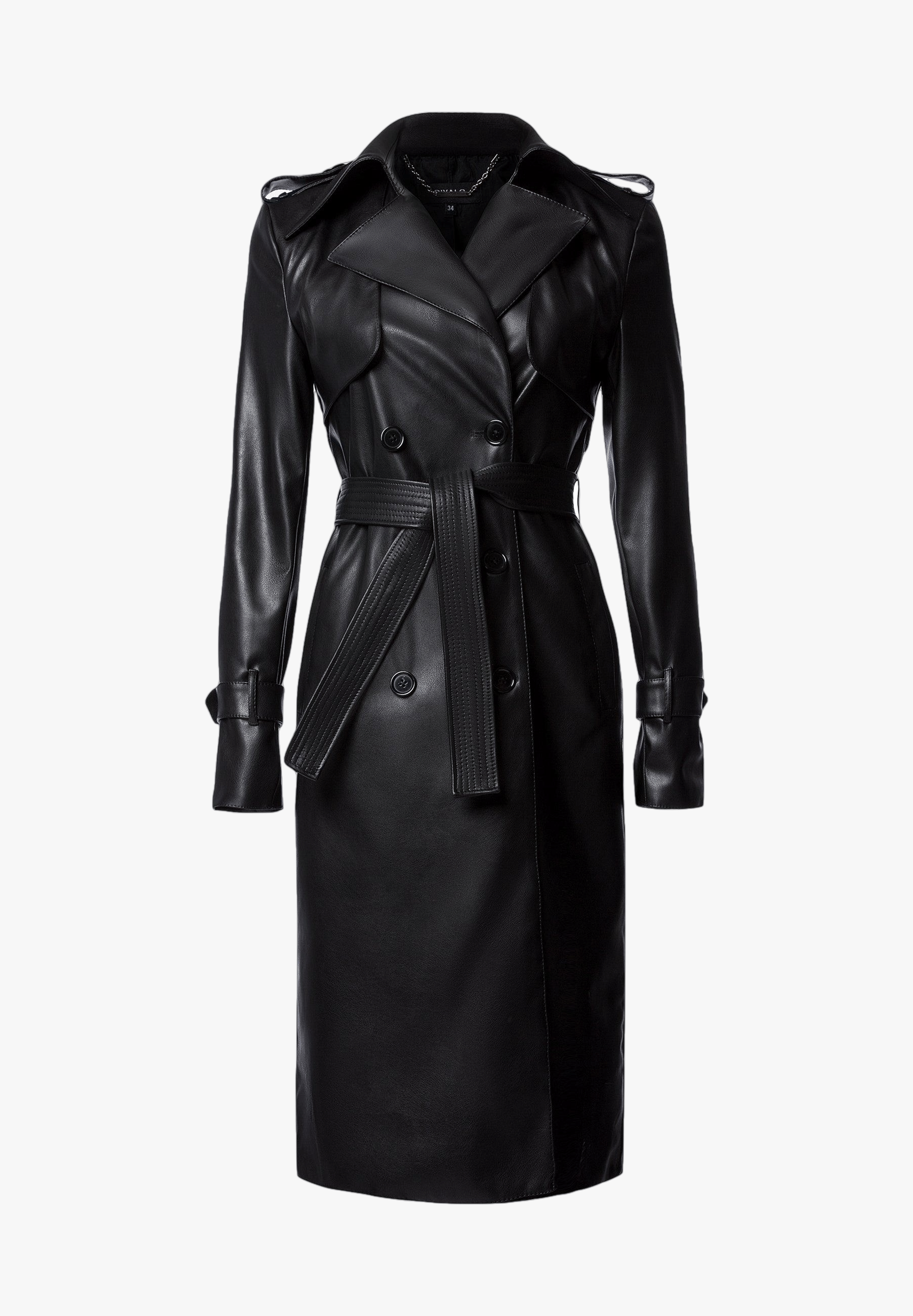 Manila Black vegan leather trench coat in Black made by DIVALO