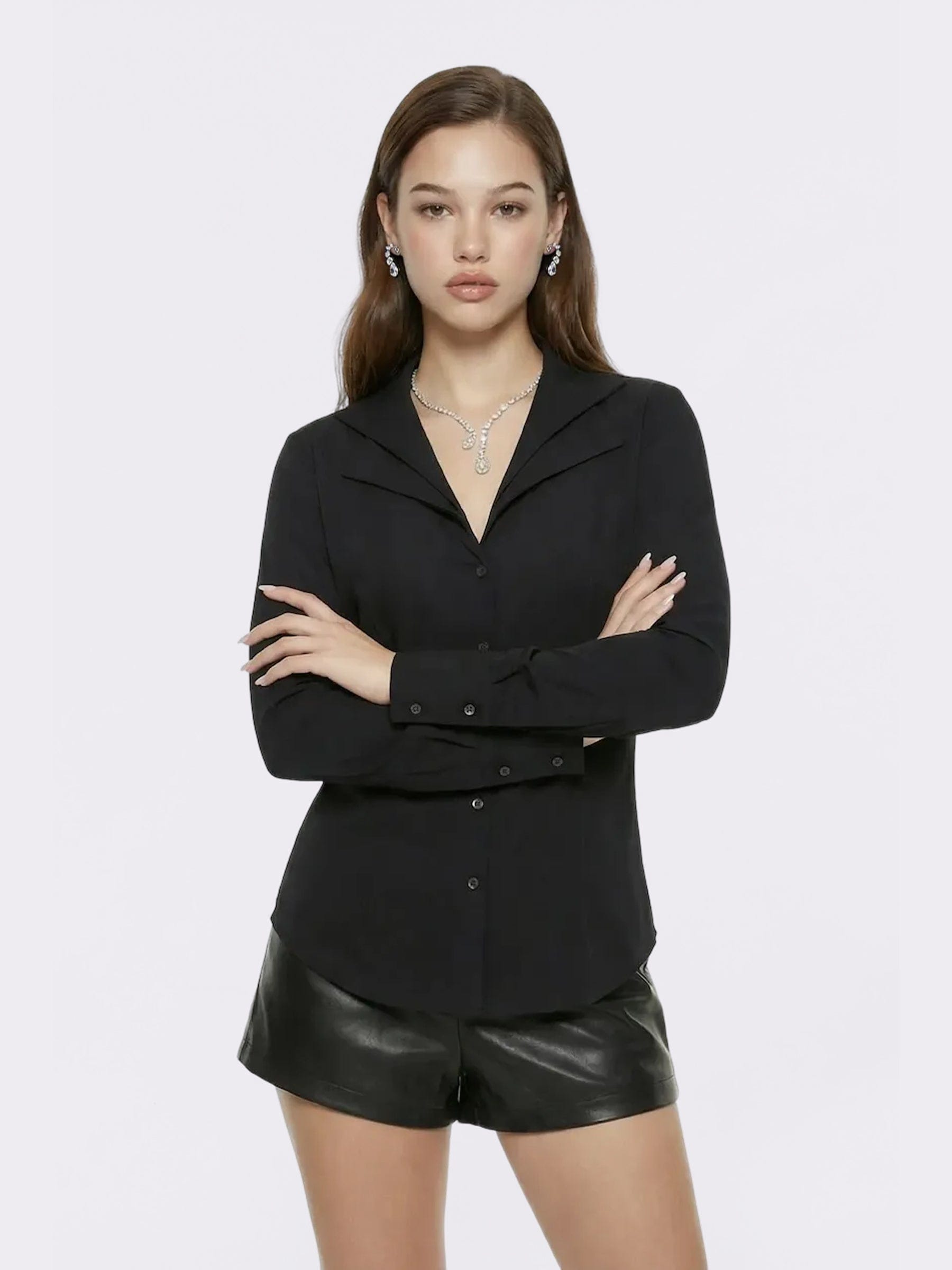 Georgina Tailored Long Sleeve Black Button-Down Shirt made by Nana Jacqueline