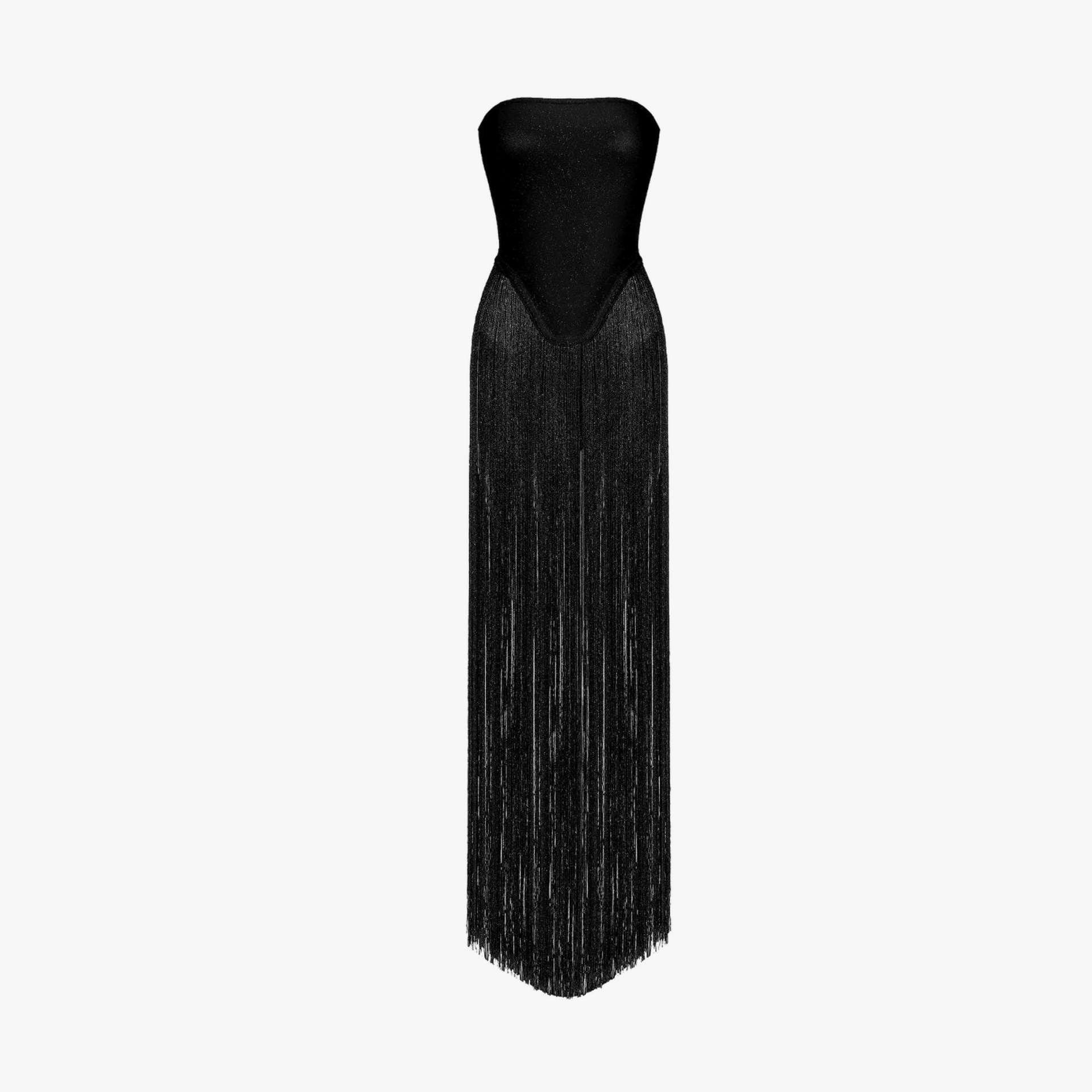 Scarlet Bodysuit Fringe Dress In Black made by Decolet The Label