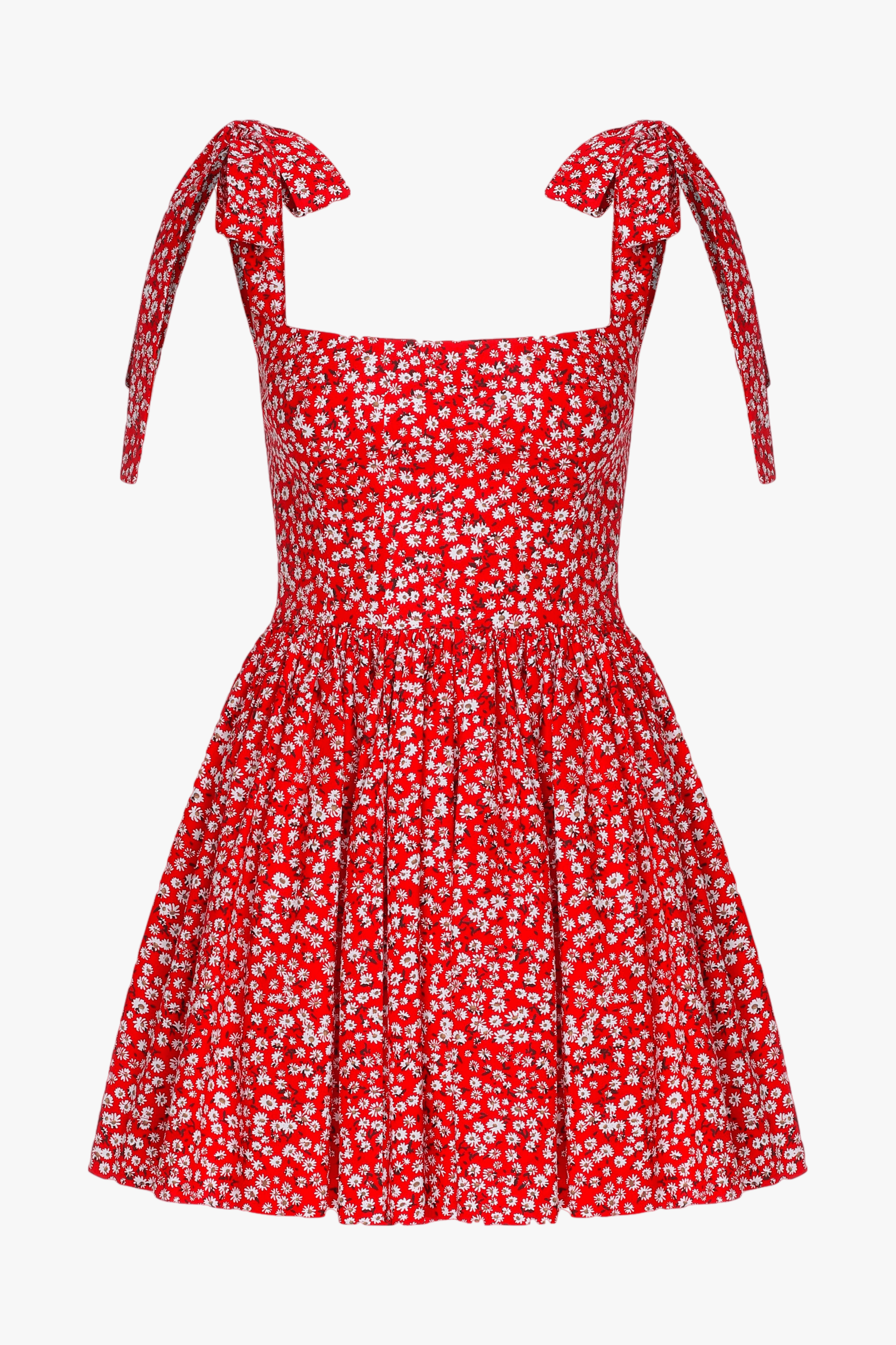Audree Floral Print Poplin Mini Dress in Candy Red made by Nazli Ceren