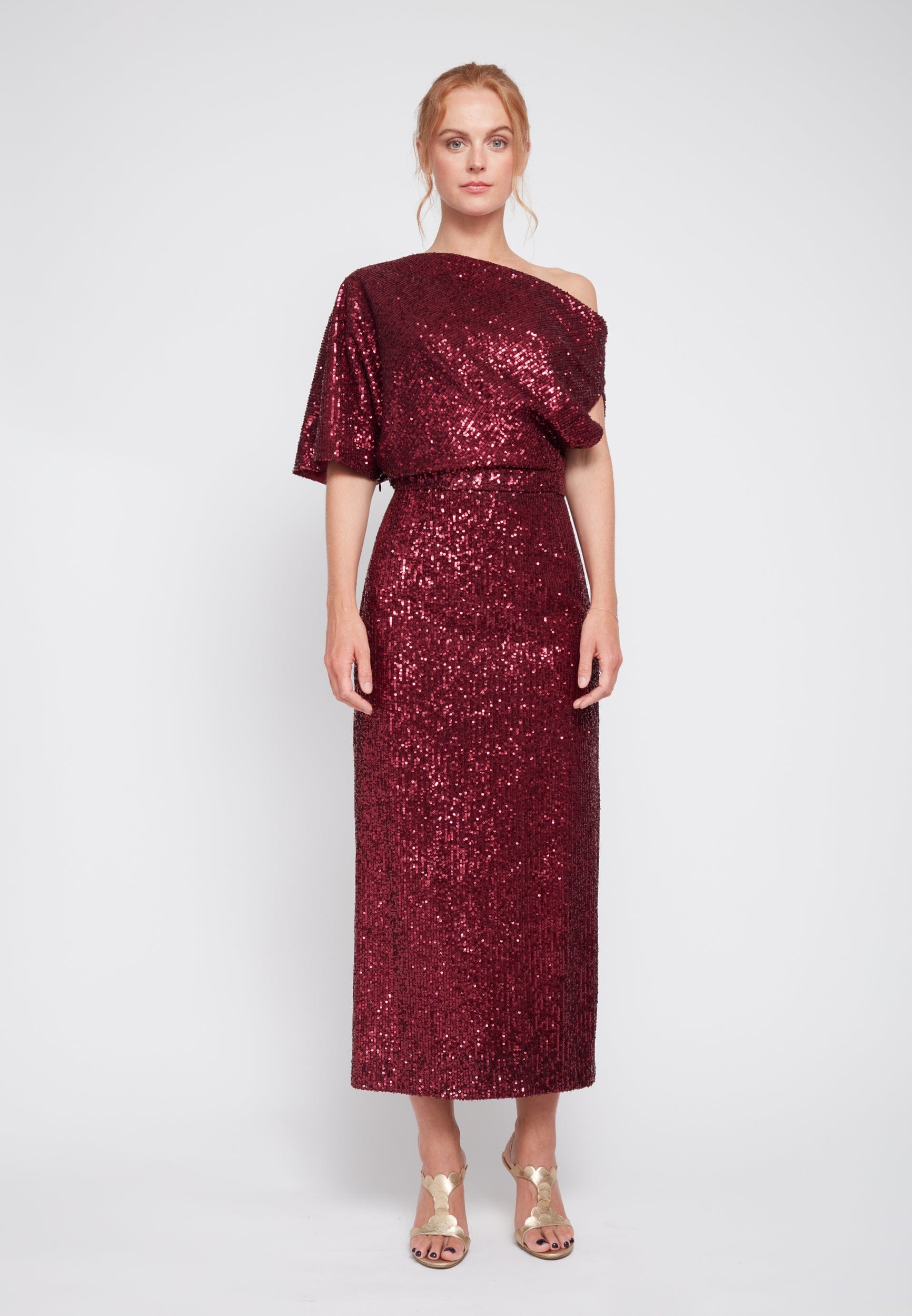 MARGO deep red sequin asymmetric cocktail dress made by UNDRESS