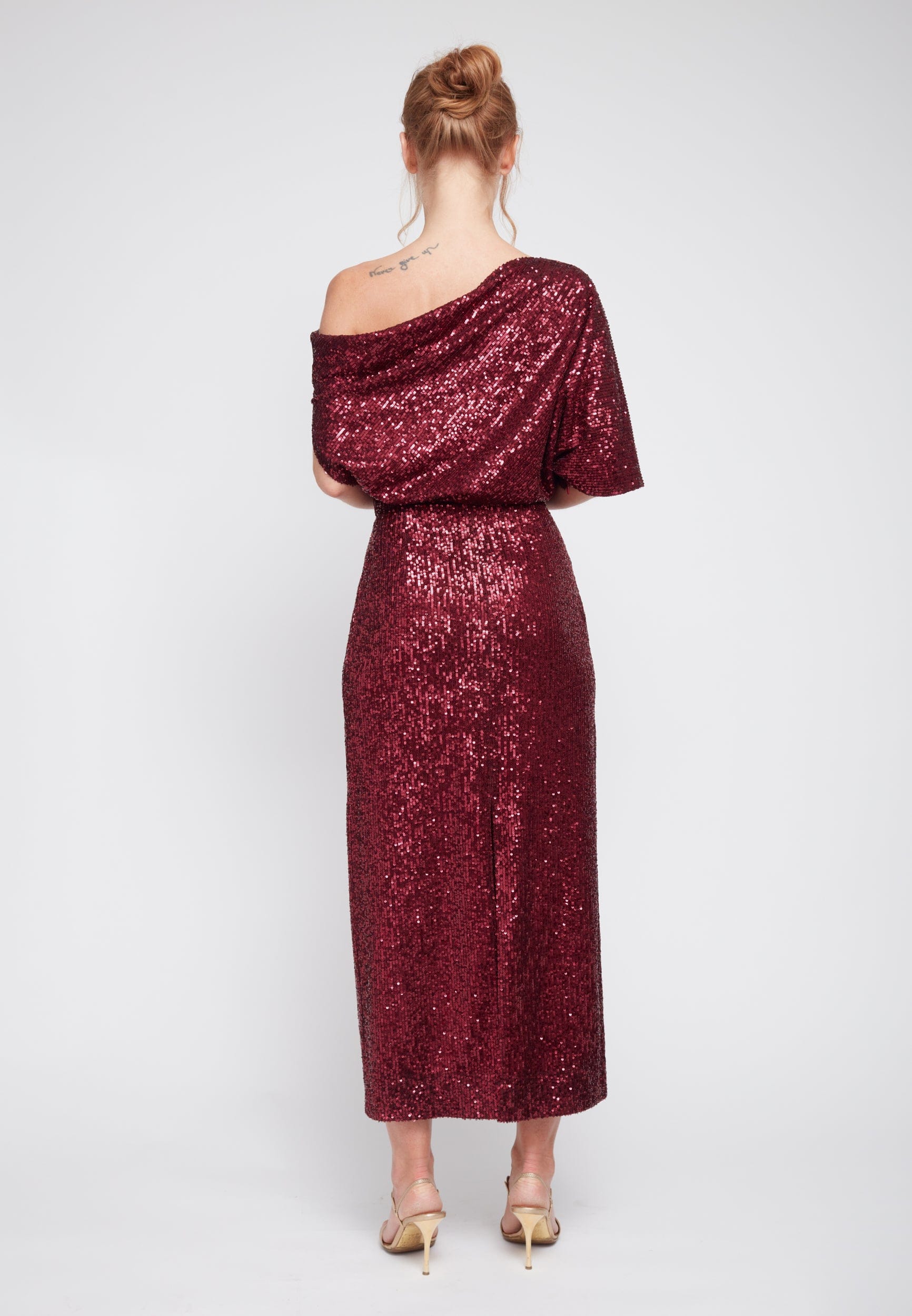 MARGO deep red sequin asymmetric cocktail dress made by UNDRESS