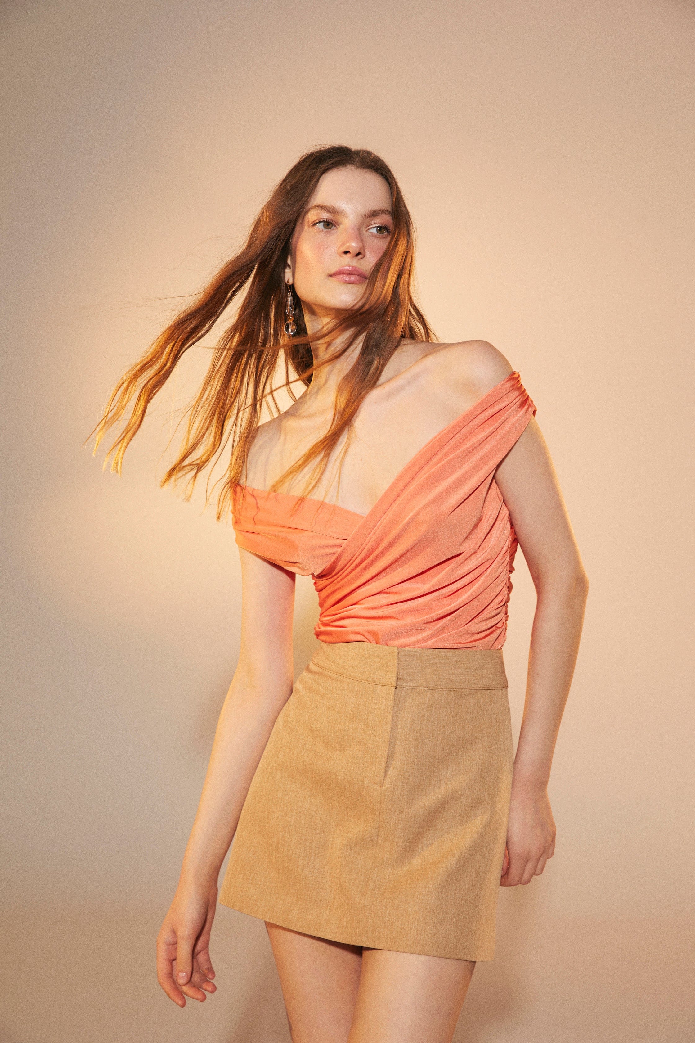 Cheri Jersey Blouse  in Tangerine in Pink made by Nazli Ceren