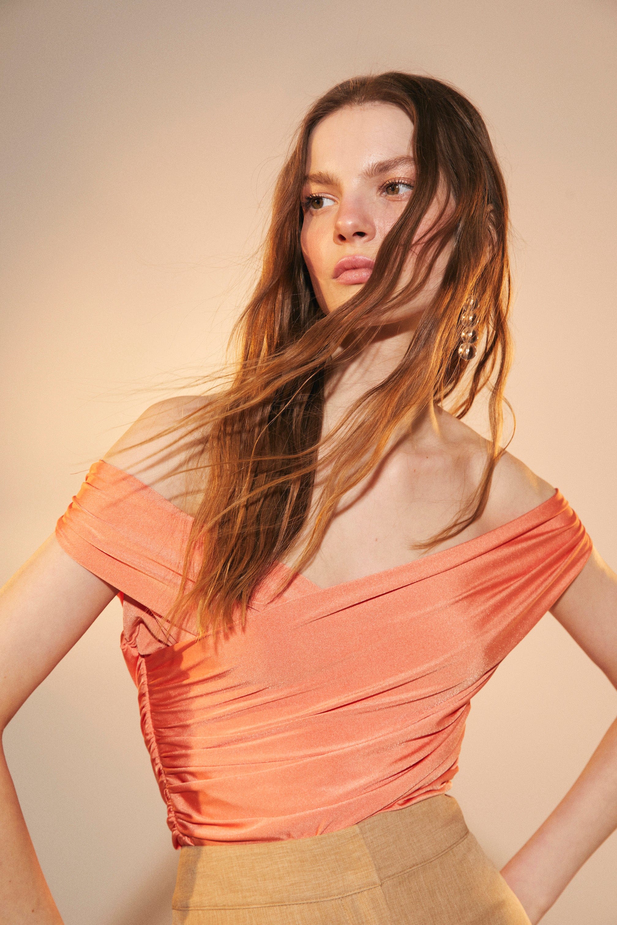 Cheri Jersey Blouse  in Tangerine in Pink made by Nazli Ceren