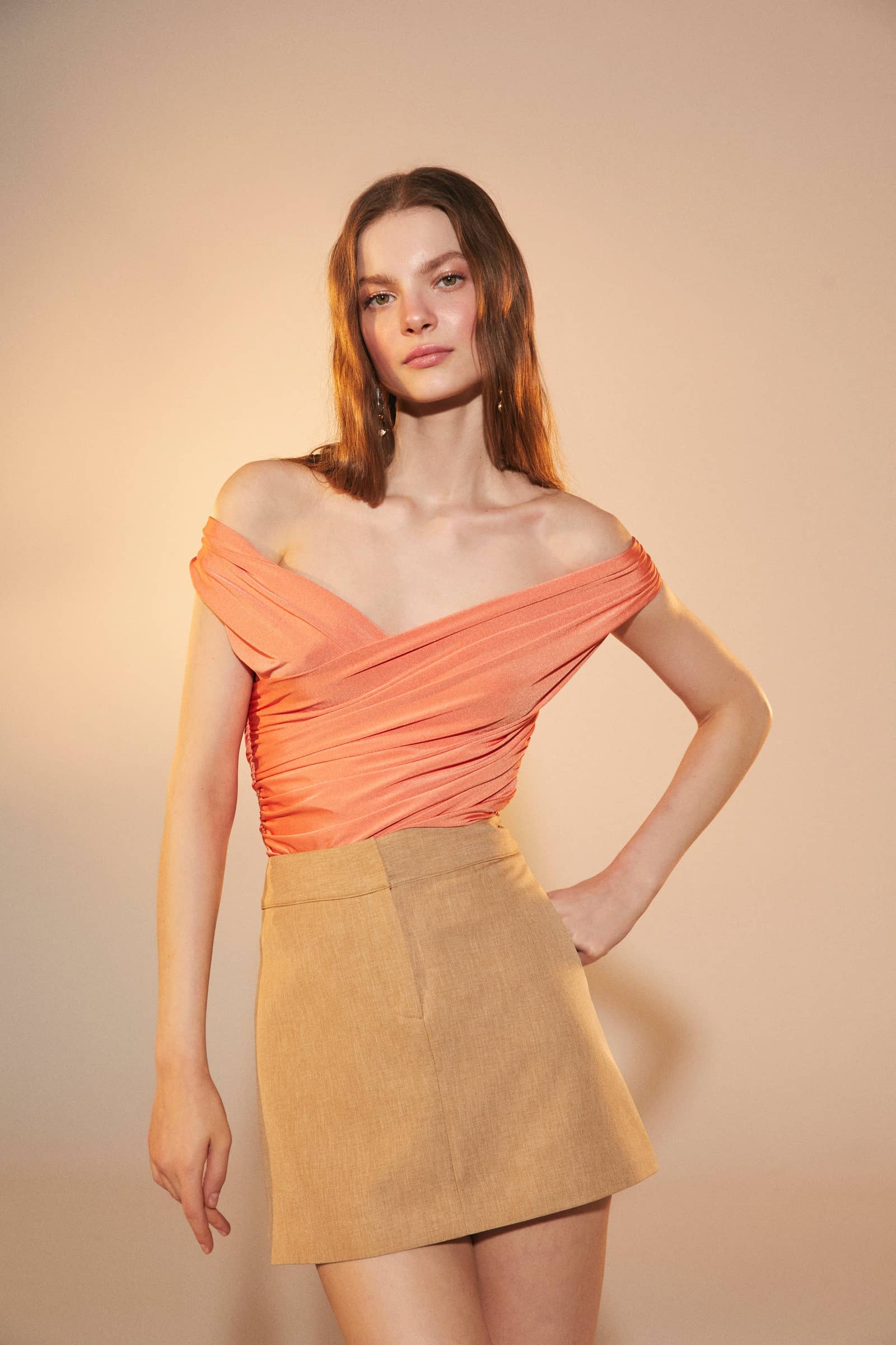 Cheri Jersey Blouse in Tangerine in Pink made by Nazli Ceren
