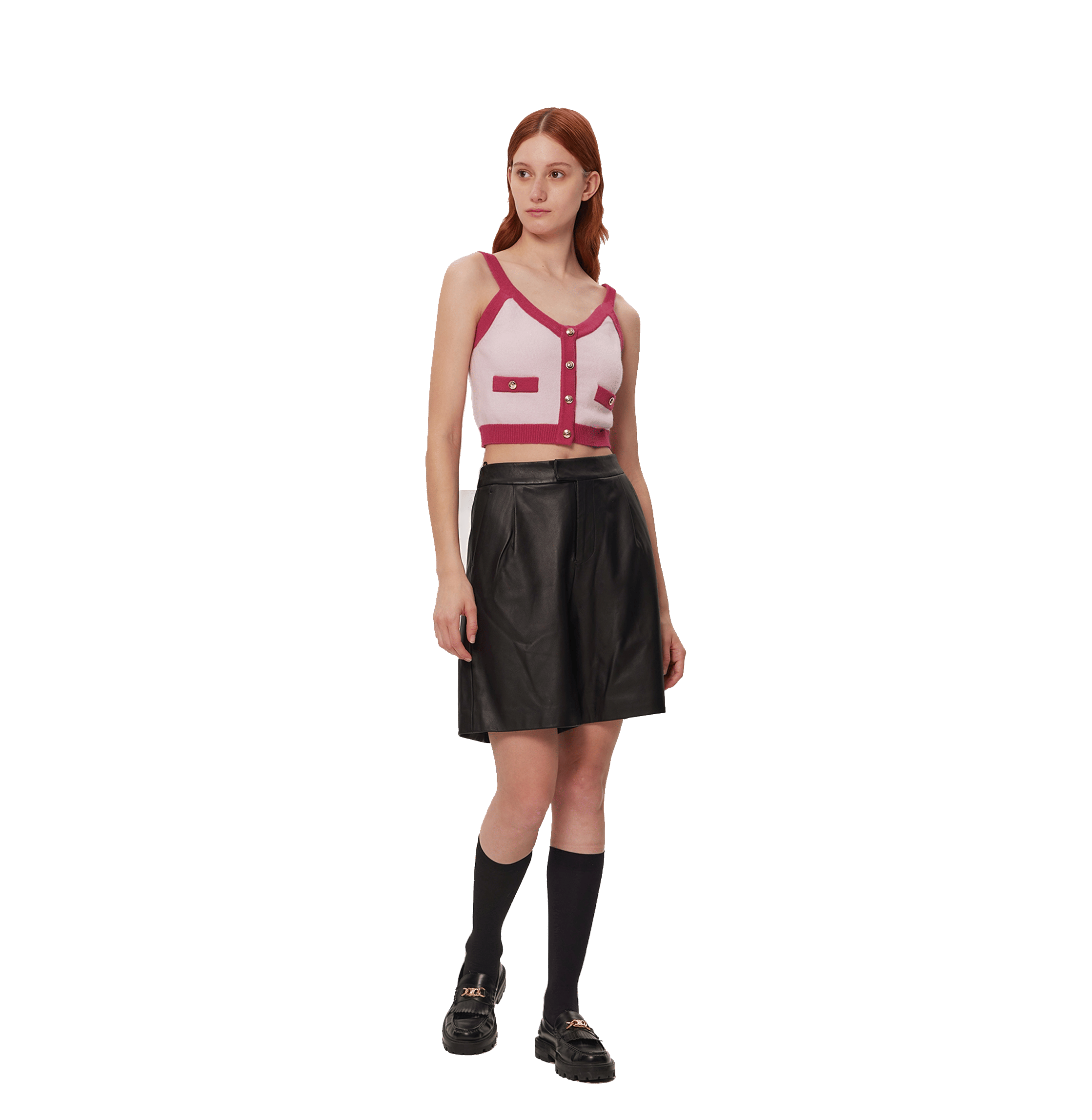 BUTTON-EMBELLISHED COLORBLOCKED V-NECK TANK TOP made by CRUSH Collection