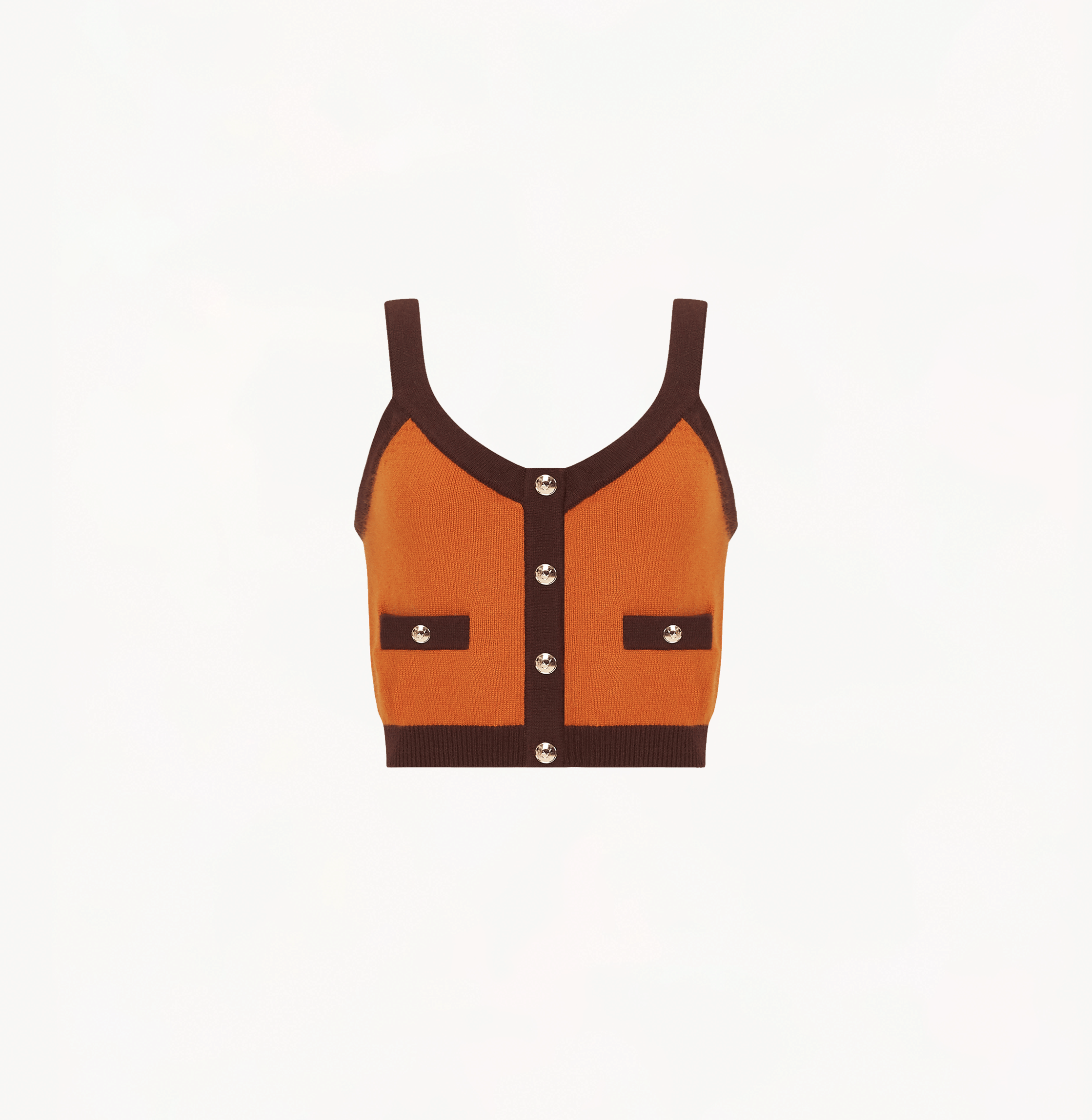 BUTTON-EMBELLISHED COLORBLOCKED V-NECK TANK TOP made by CRUSH Collection