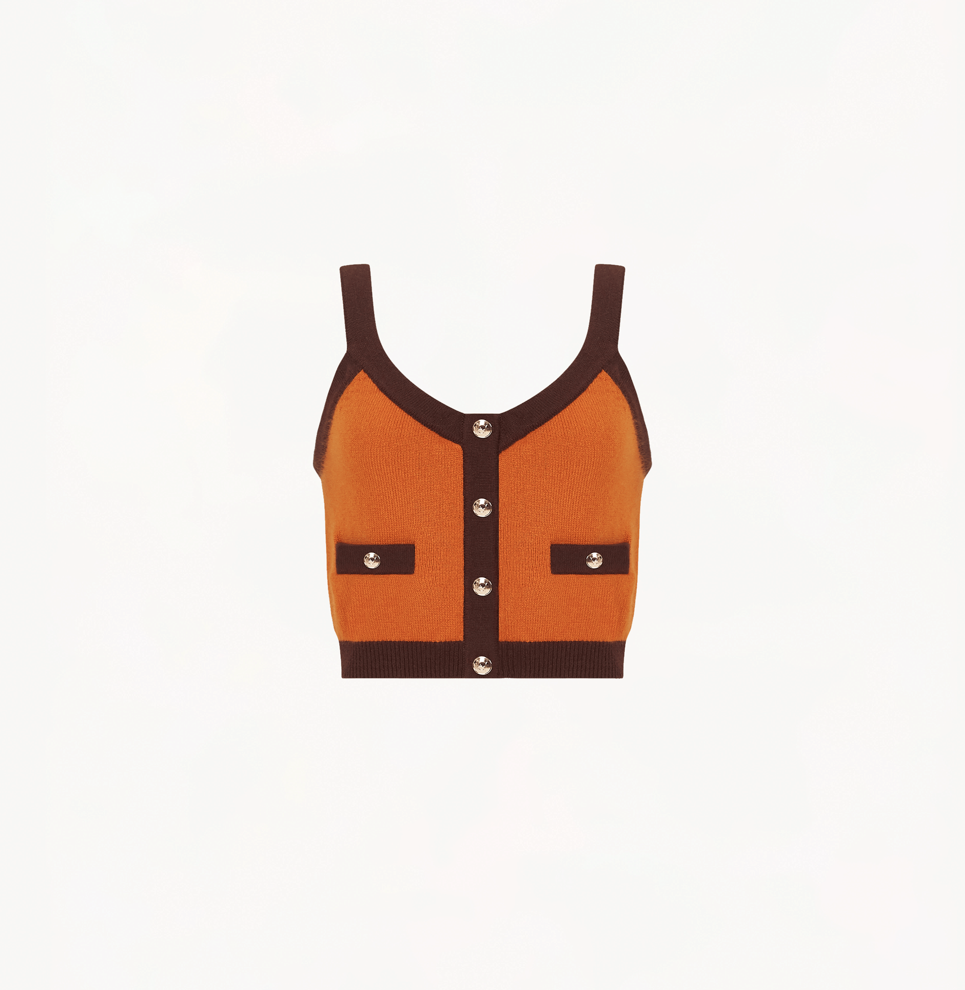 BUTTON-EMBELLISHED COLORBLOCKED V-NECK TANK TOP made by CRUSH Collection