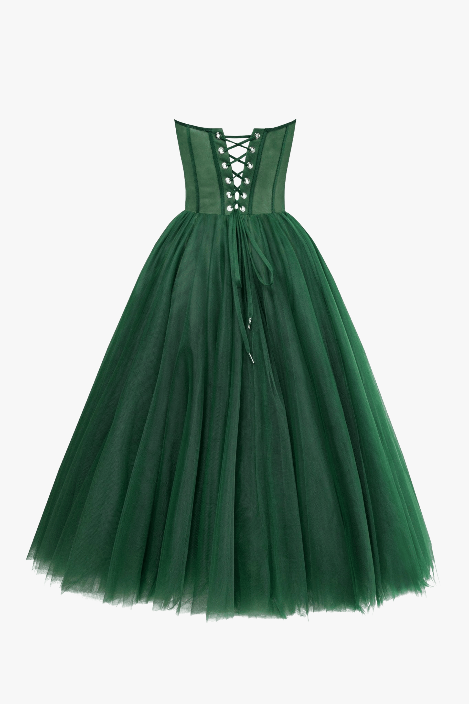 Emerald Green Strapless Puffy Midi Tulle Dress made by Milla