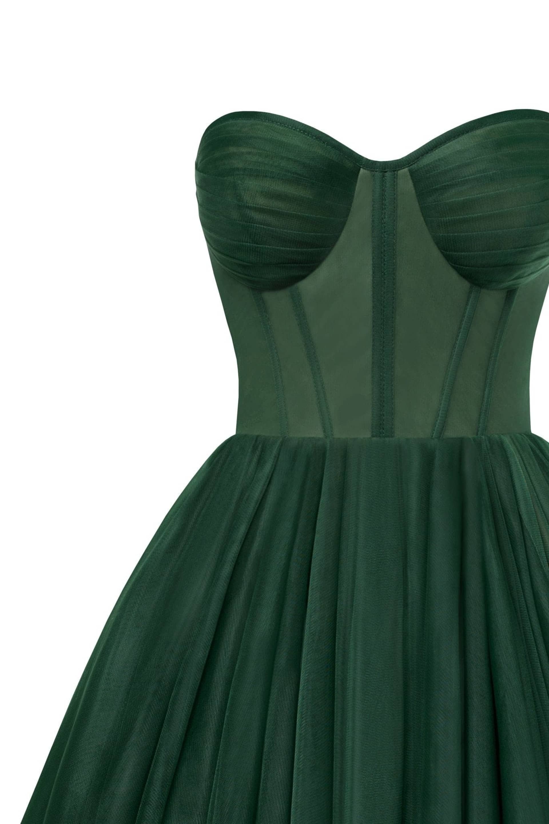 Emerald Green Strapless Puffy Midi Tulle Dress made by Milla
