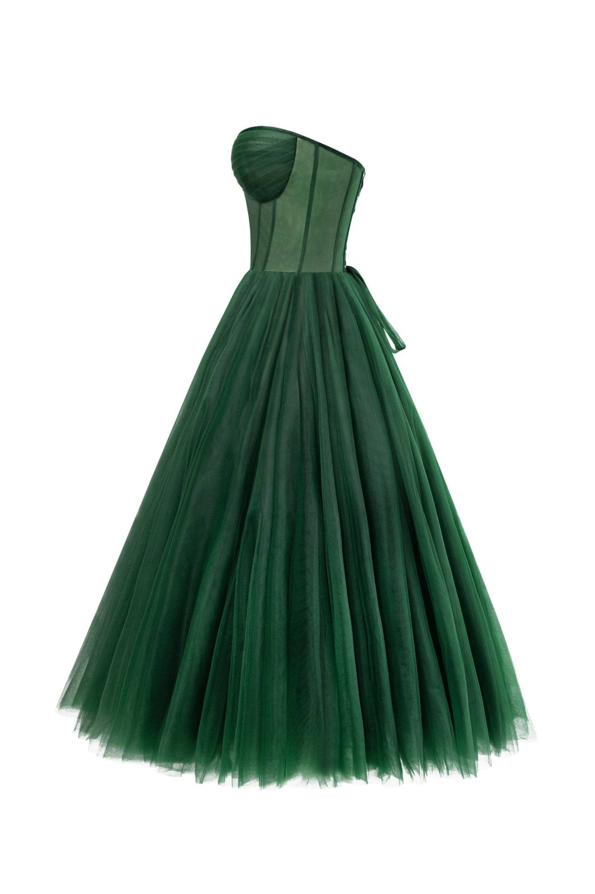 Emerald Green Strapless Puffy Midi Tulle Dress made by Milla