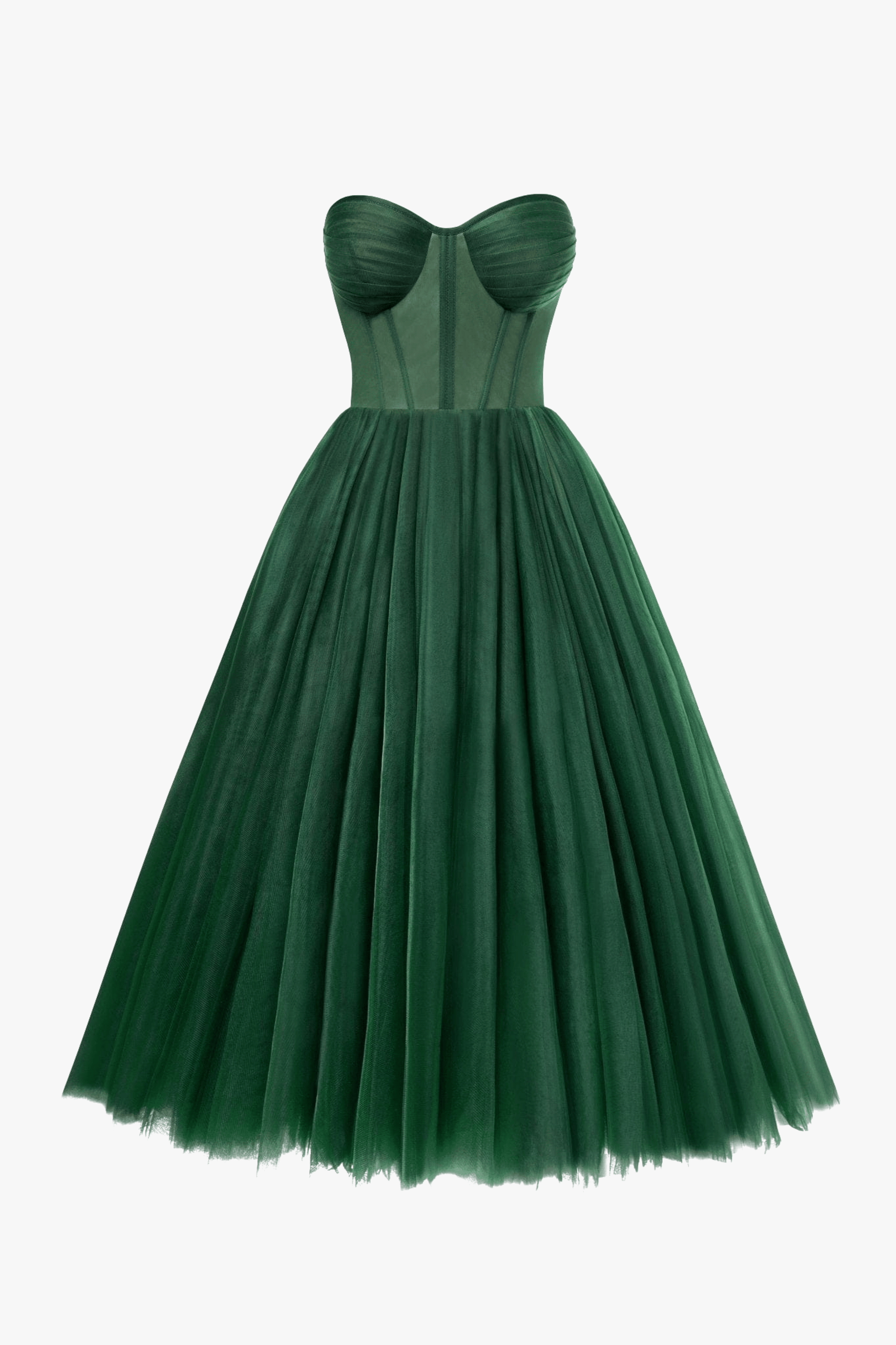 Emerald Green Strapless Puffy Midi Tulle Dress made by Milla