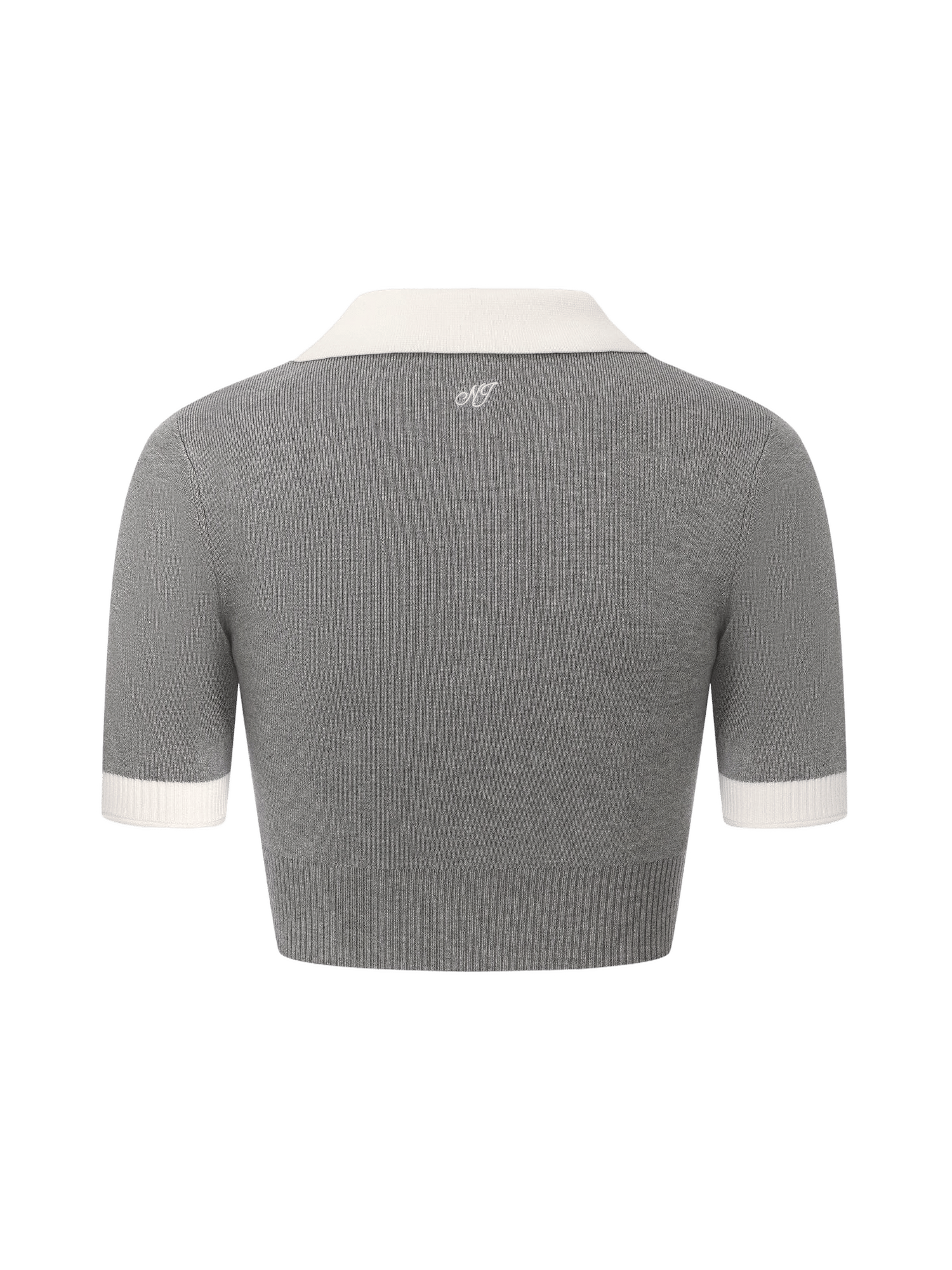 Mia Contrast-Collar Grey Short Sleeve Knit Top made by Nana Jacqueline