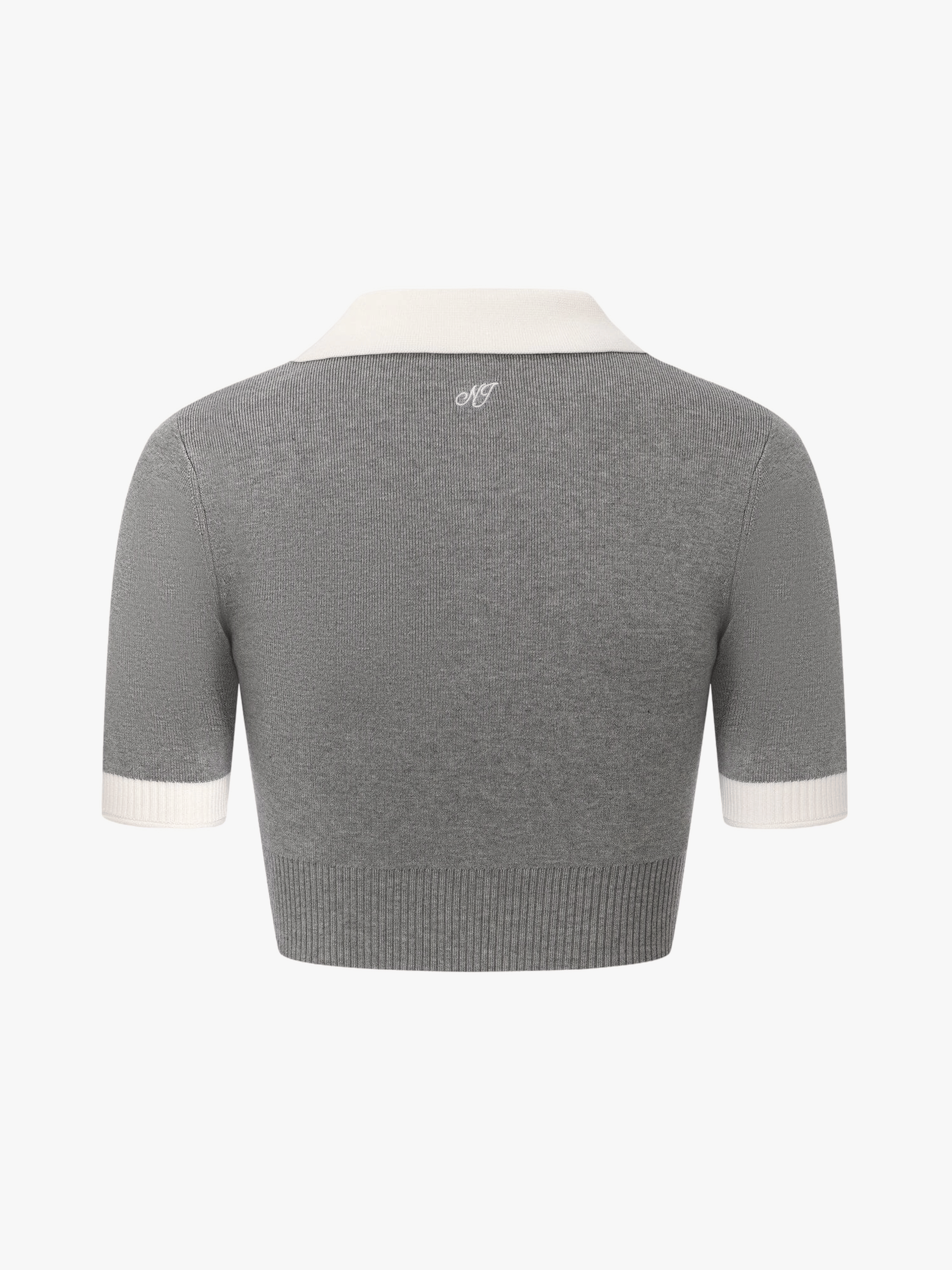 Mia Contrast-Collar Grey Short Sleeve Knit Top made by Nana Jacqueline