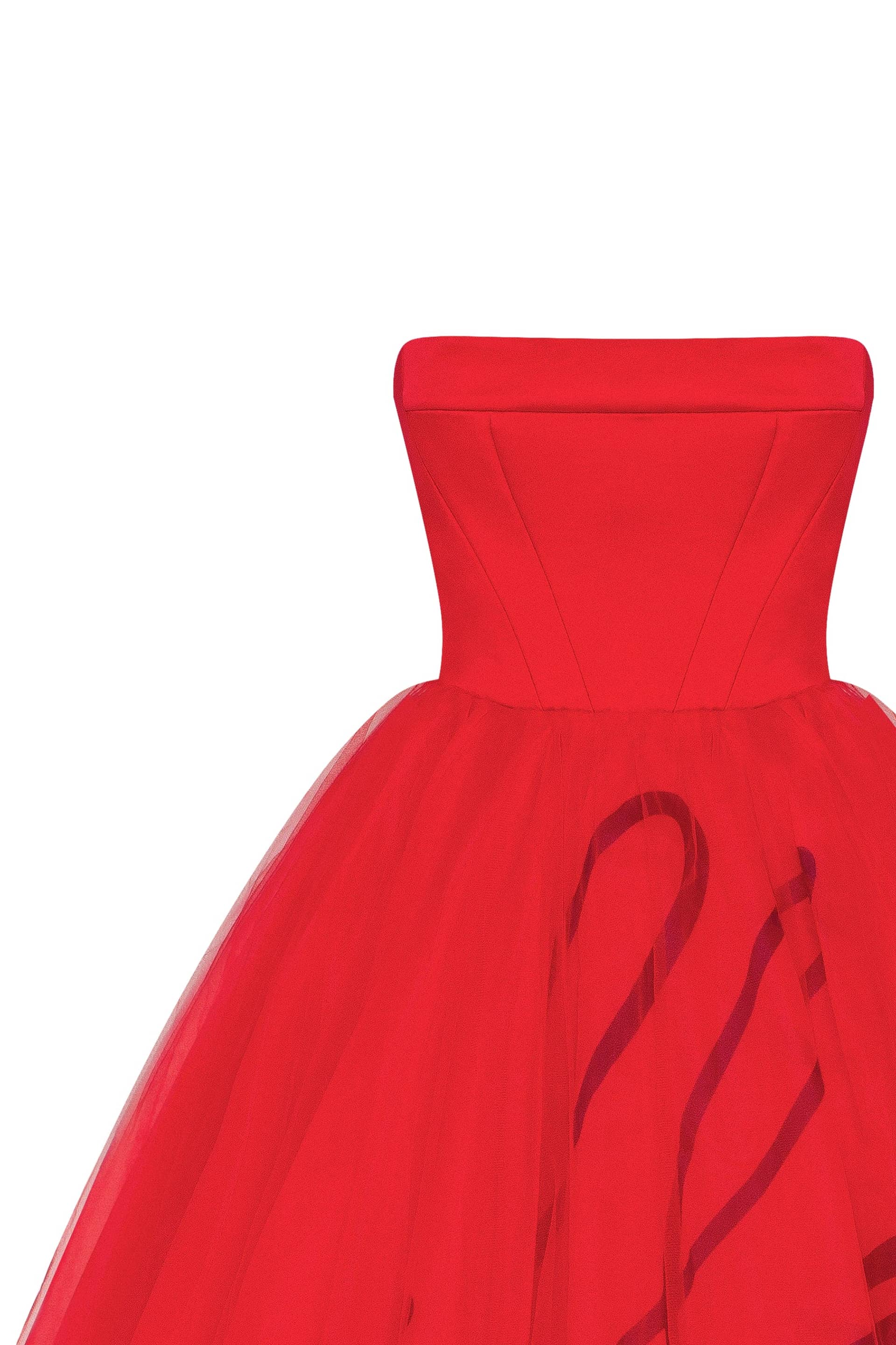 Milla | Dramatic red organza dress adorned with Milla's signature and black gloves, Xo Xo | Women's Red Midi dresses | Seezona Milla | Dramatic red organza dress adorned with Milla's signature and black gloves, Xo Xo | Women's Red Midi dresses | Seezona