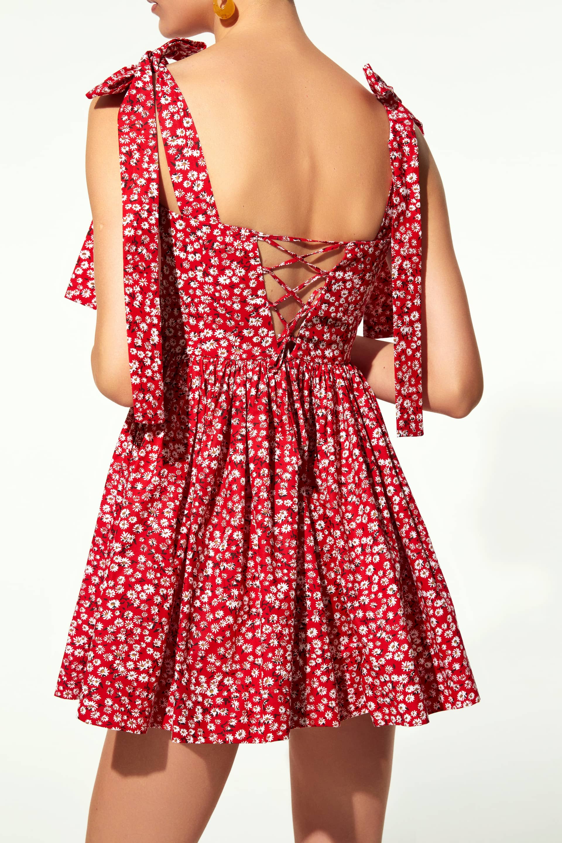 Audree Floral Print Poplin Mini Dress in Candy Red made by Nazli Ceren