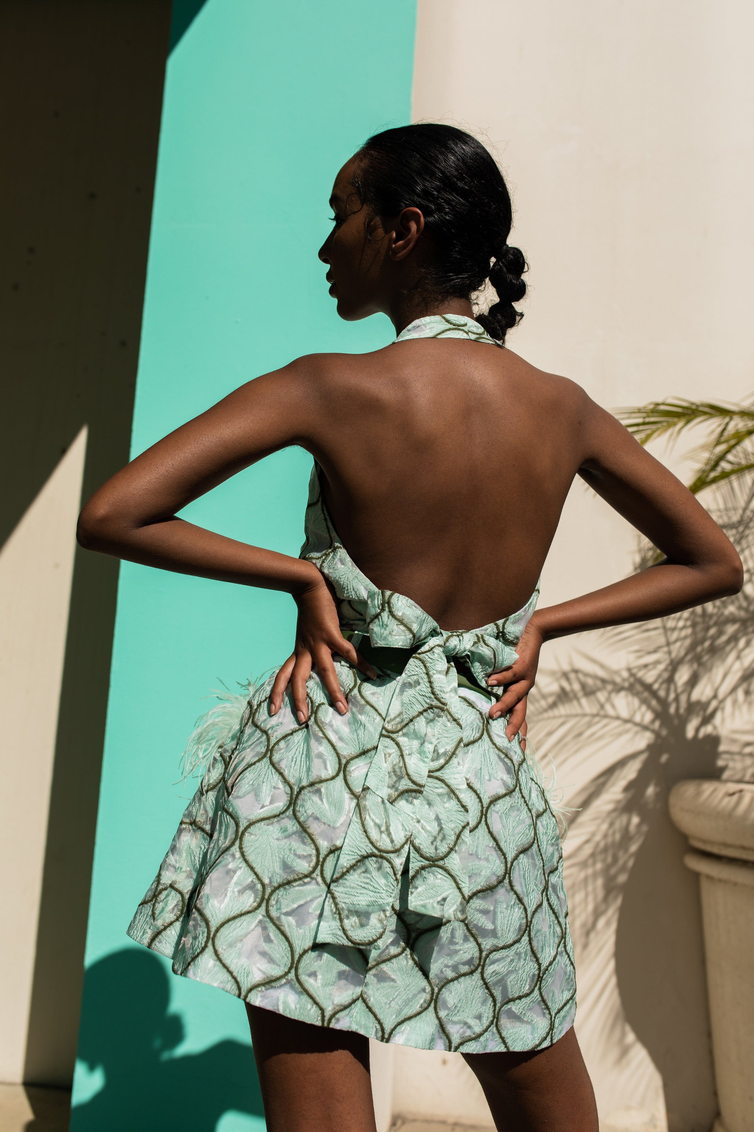 Mint Skirt With Feathers made by ANDREEVA