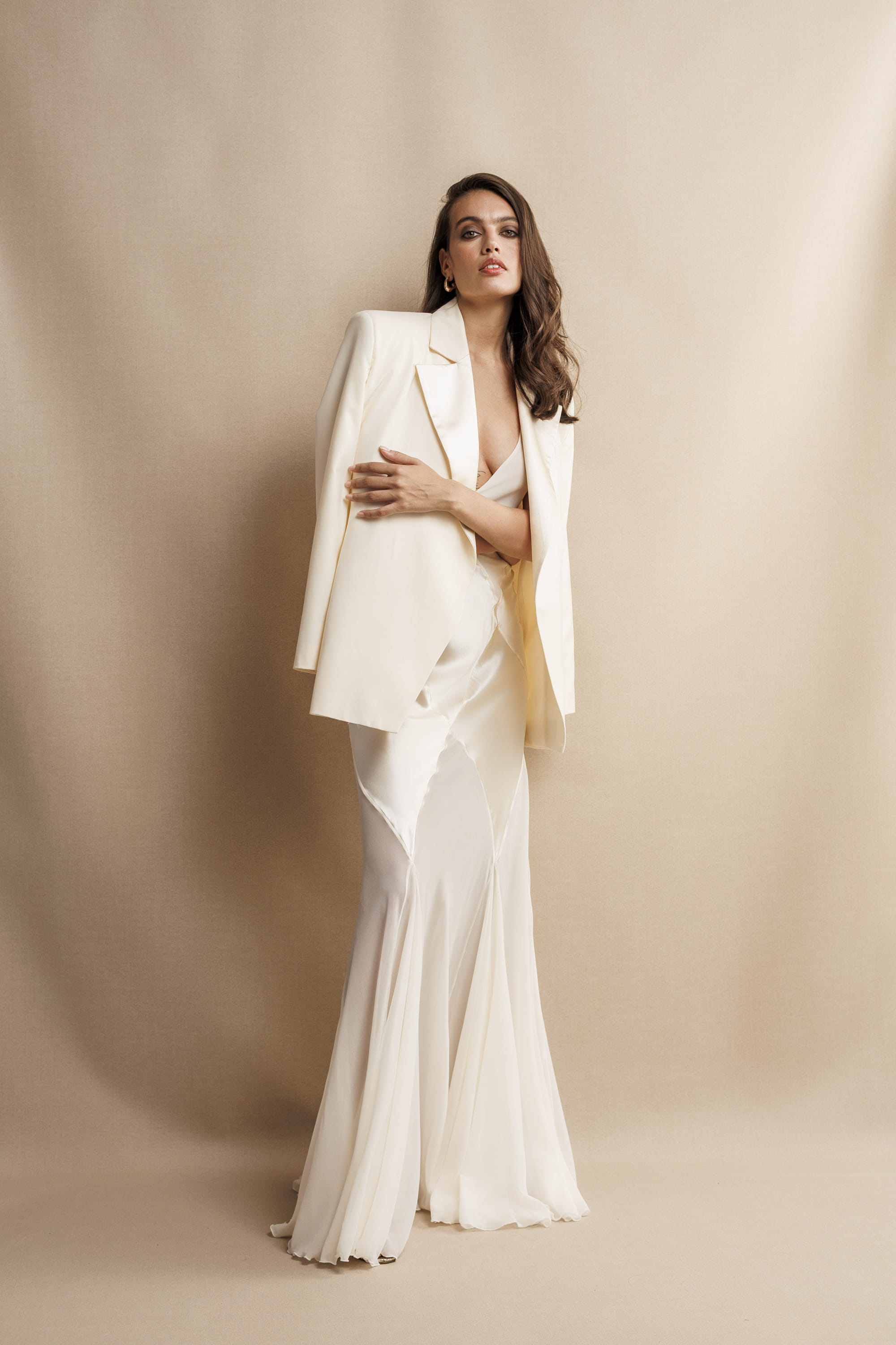 Satin And Lace Diamond Panels Cream Maxi Dress made by Aureliana