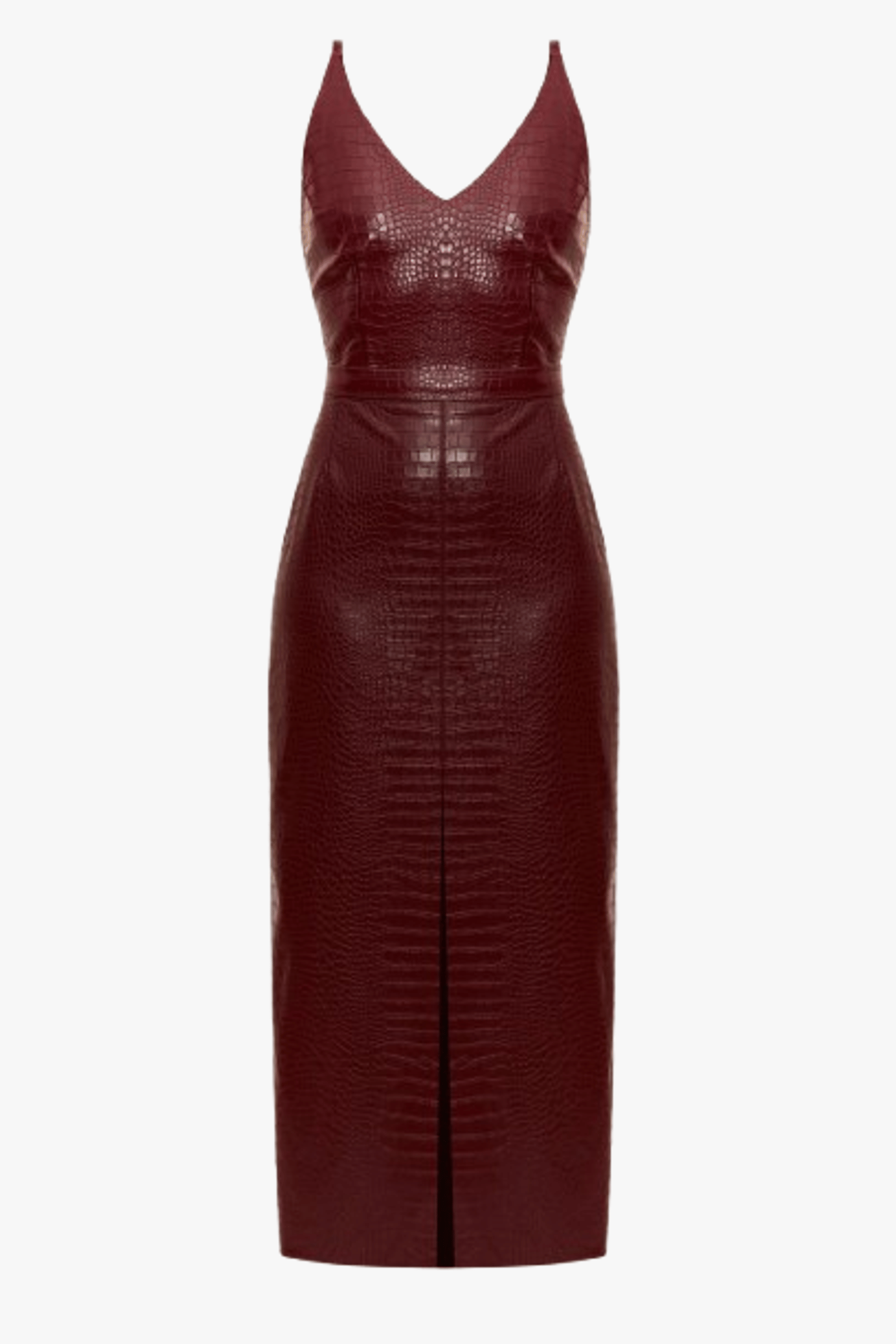 CALISTA bordeaux textured vegan leather cocktail dress made by UNDRESS