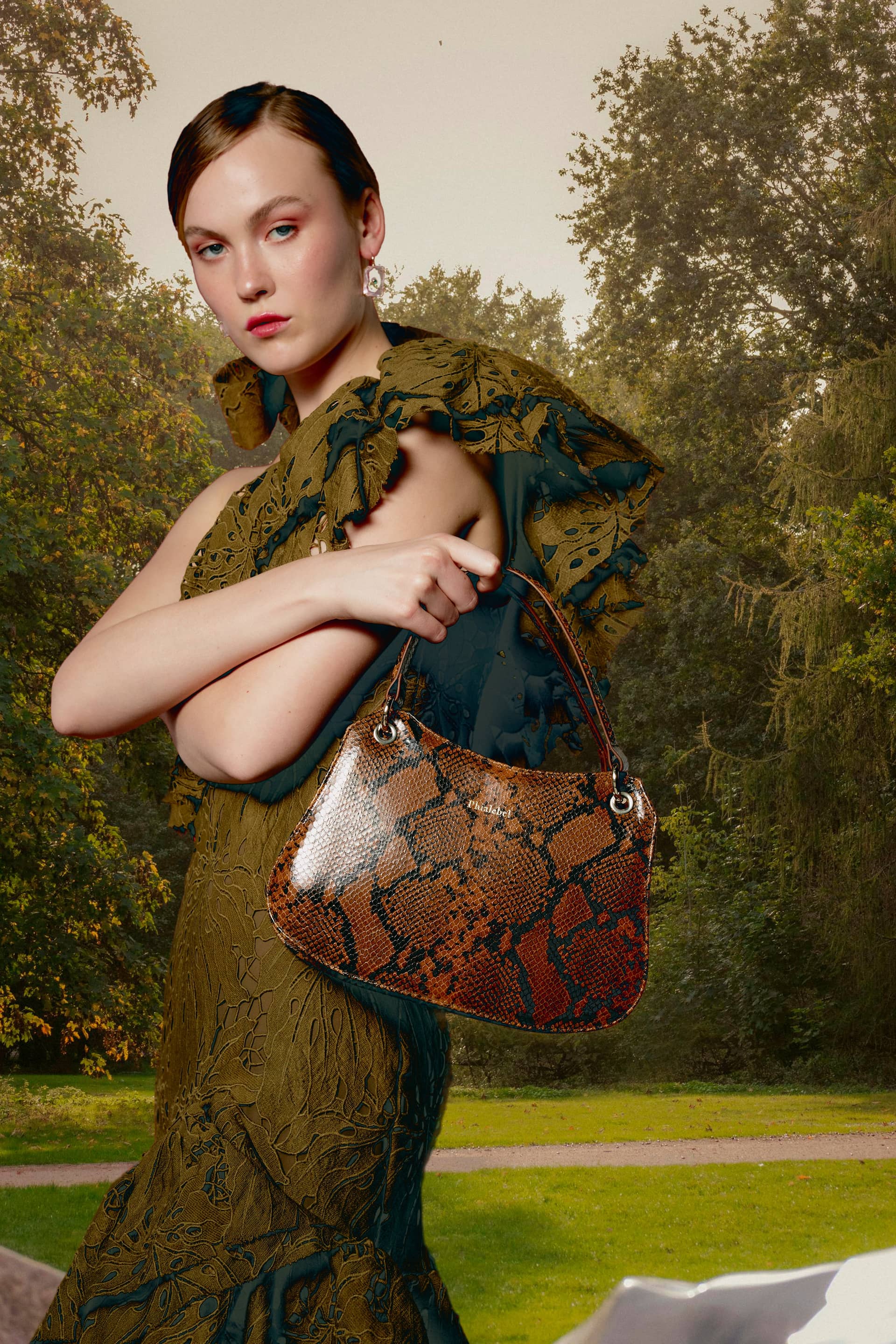 Mini Olympia camel in snake print made by Phialebel