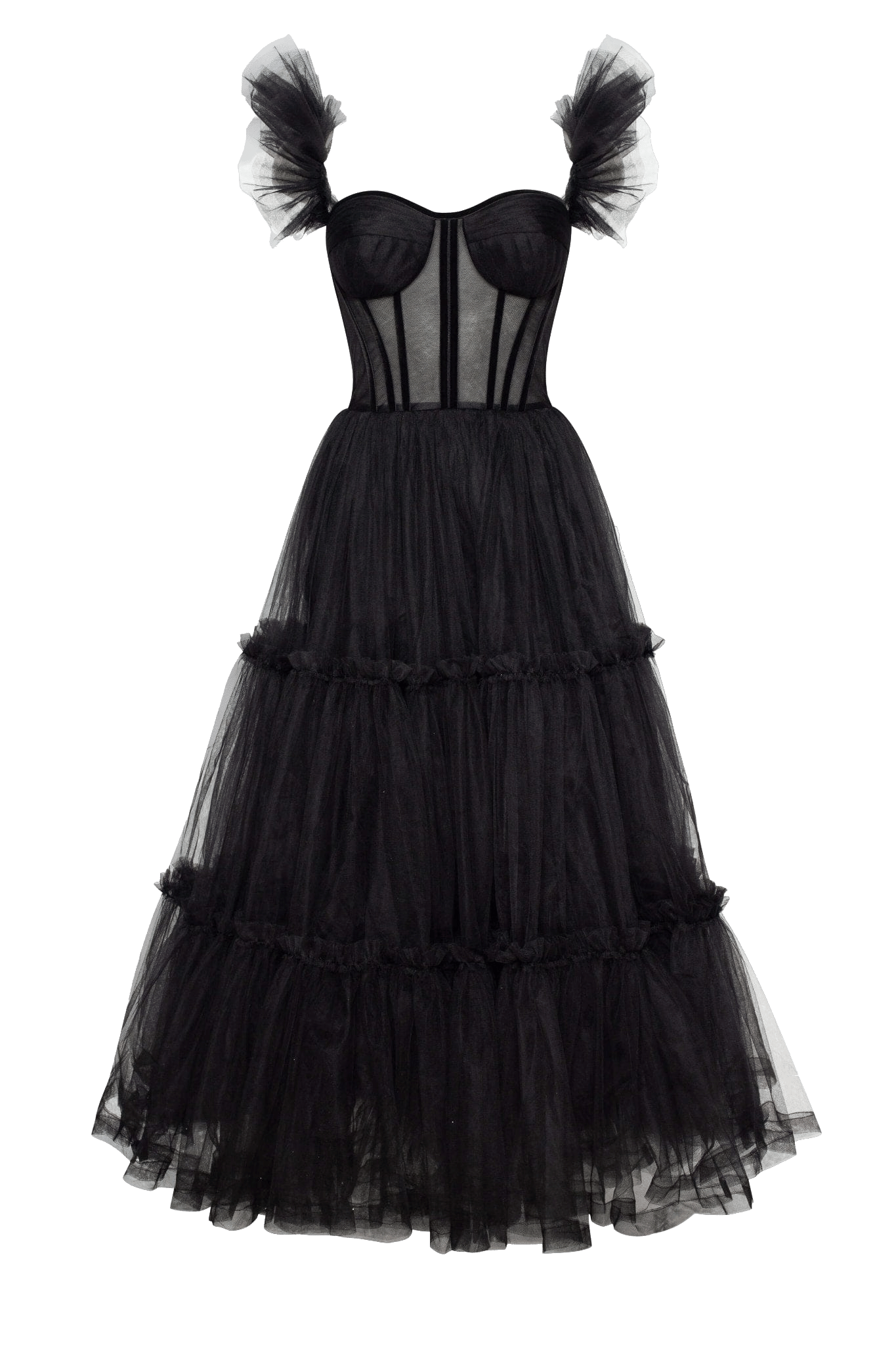 knee length dresses for ladies Misty Rose Ruffled Tulle Midi Dress main image 0
