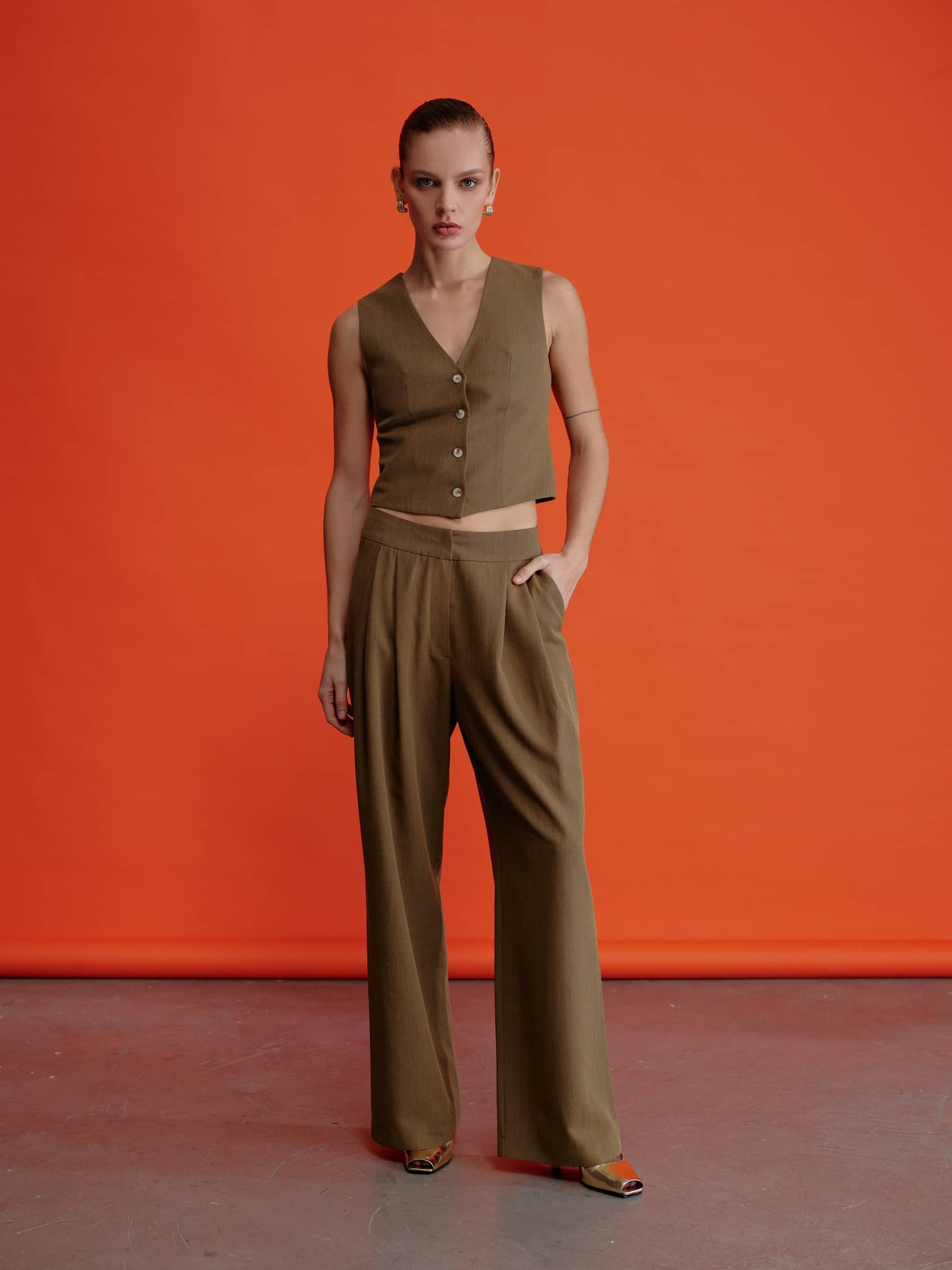 Tina Trousers In Khaki in Green made by Nazli Ceren