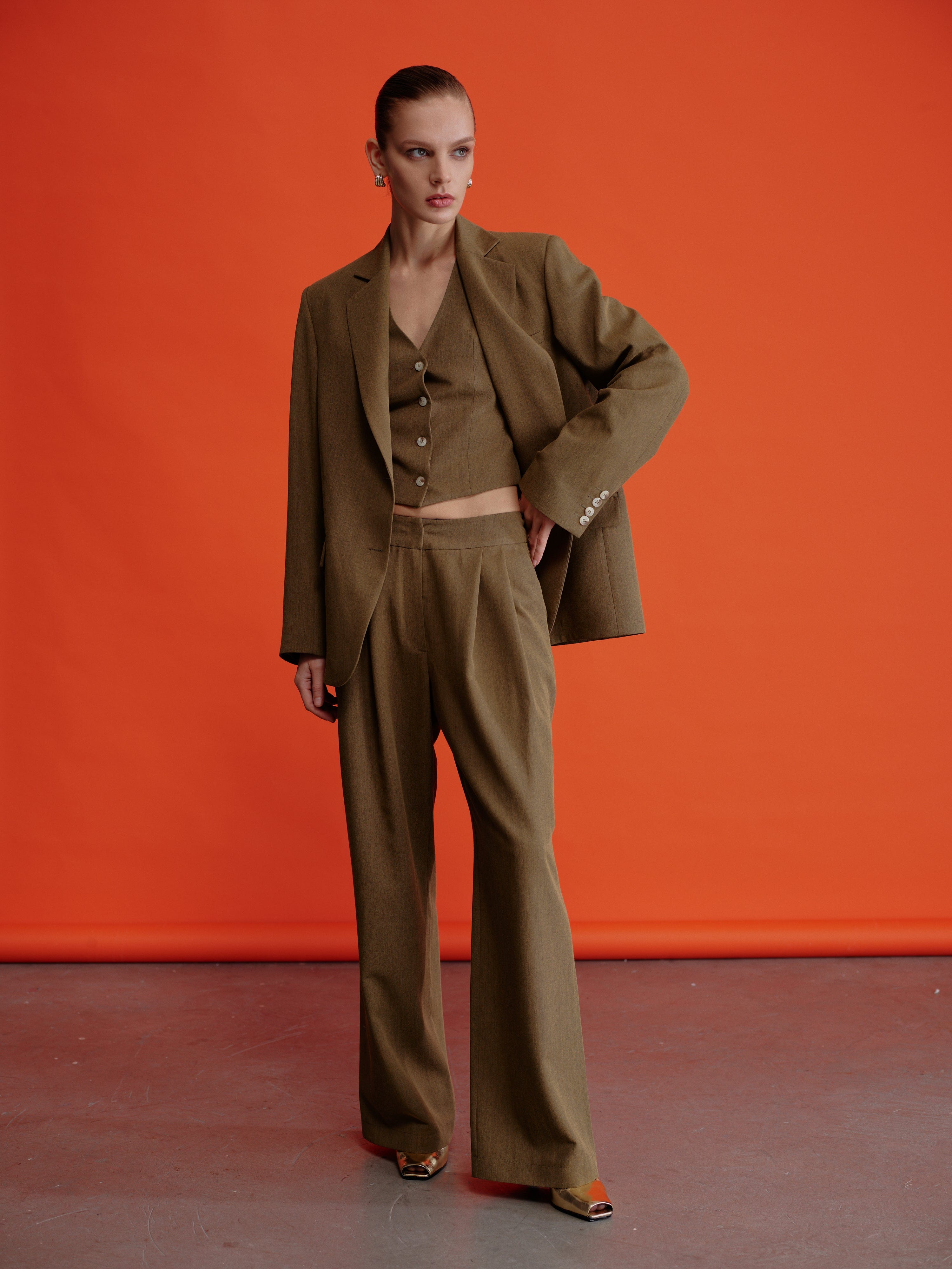 Tina Trousers In Khaki in Green made by Nazli Ceren