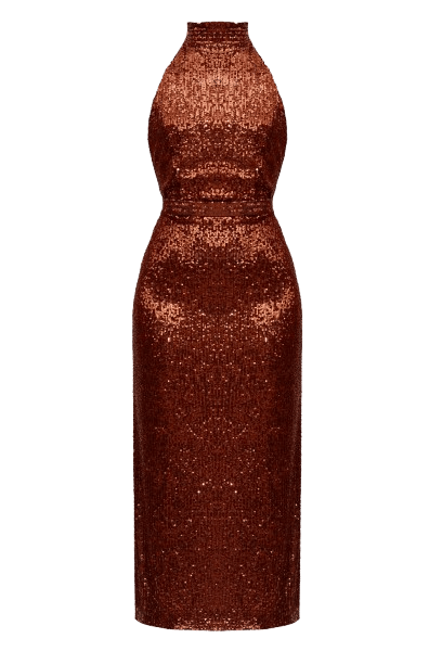BRIANNA brown sequin bodycon midi dress with turtleneck made by UNDRESS