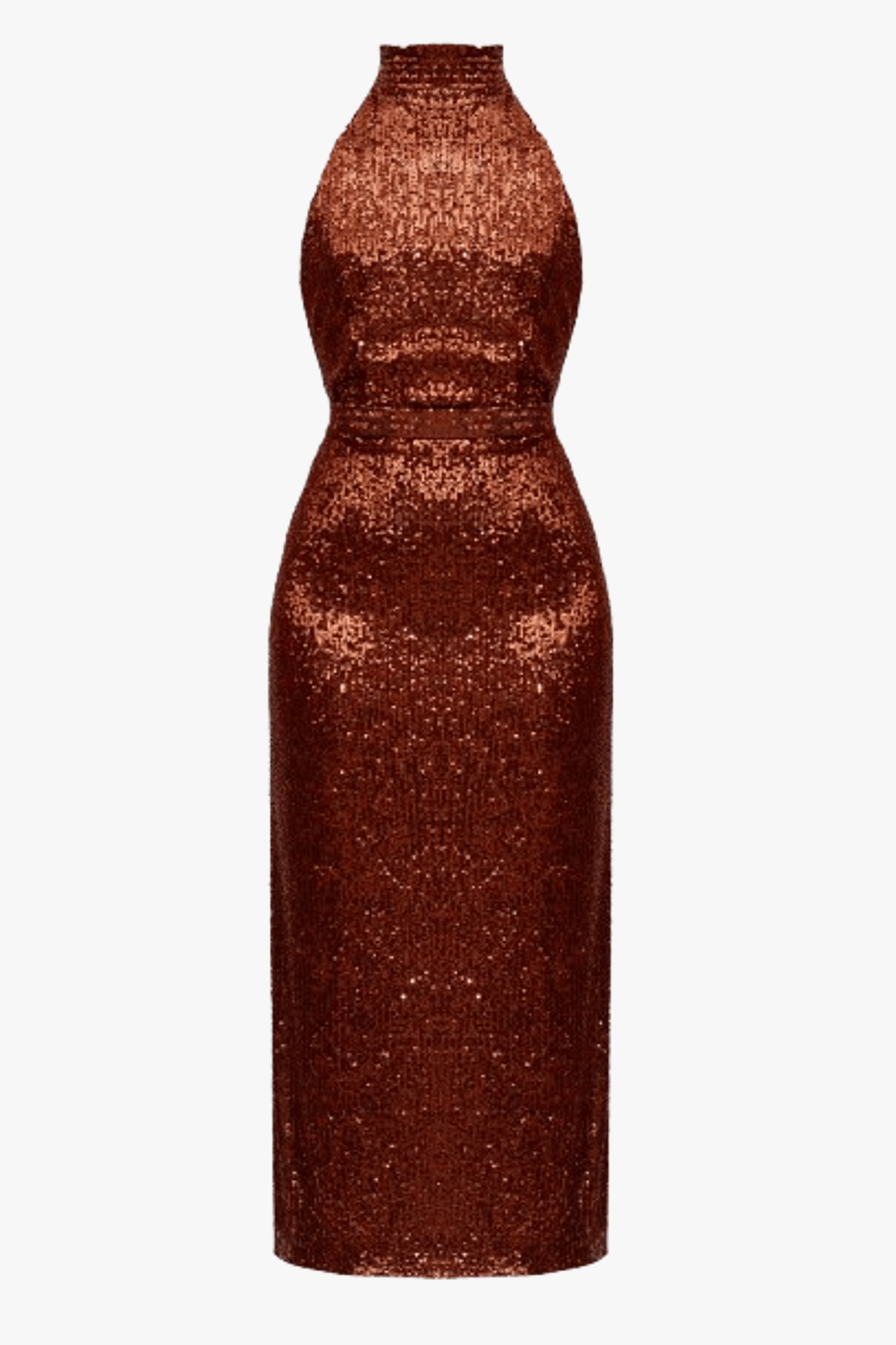 BRIANNA brown sequin bodycon midi dress with turtleneck made by UNDRESS
