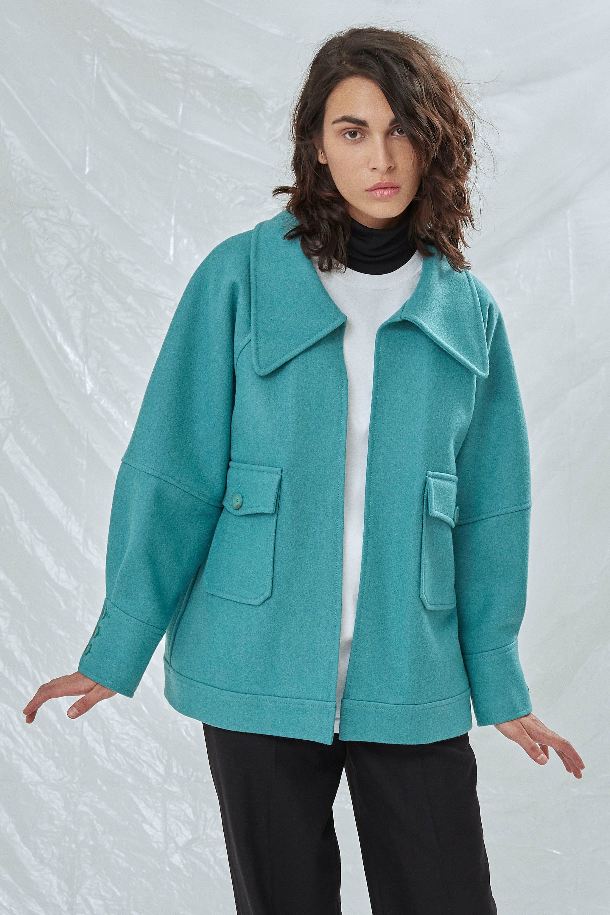 Terry Wool Blend Jacket in Green made by Nazli Ceren