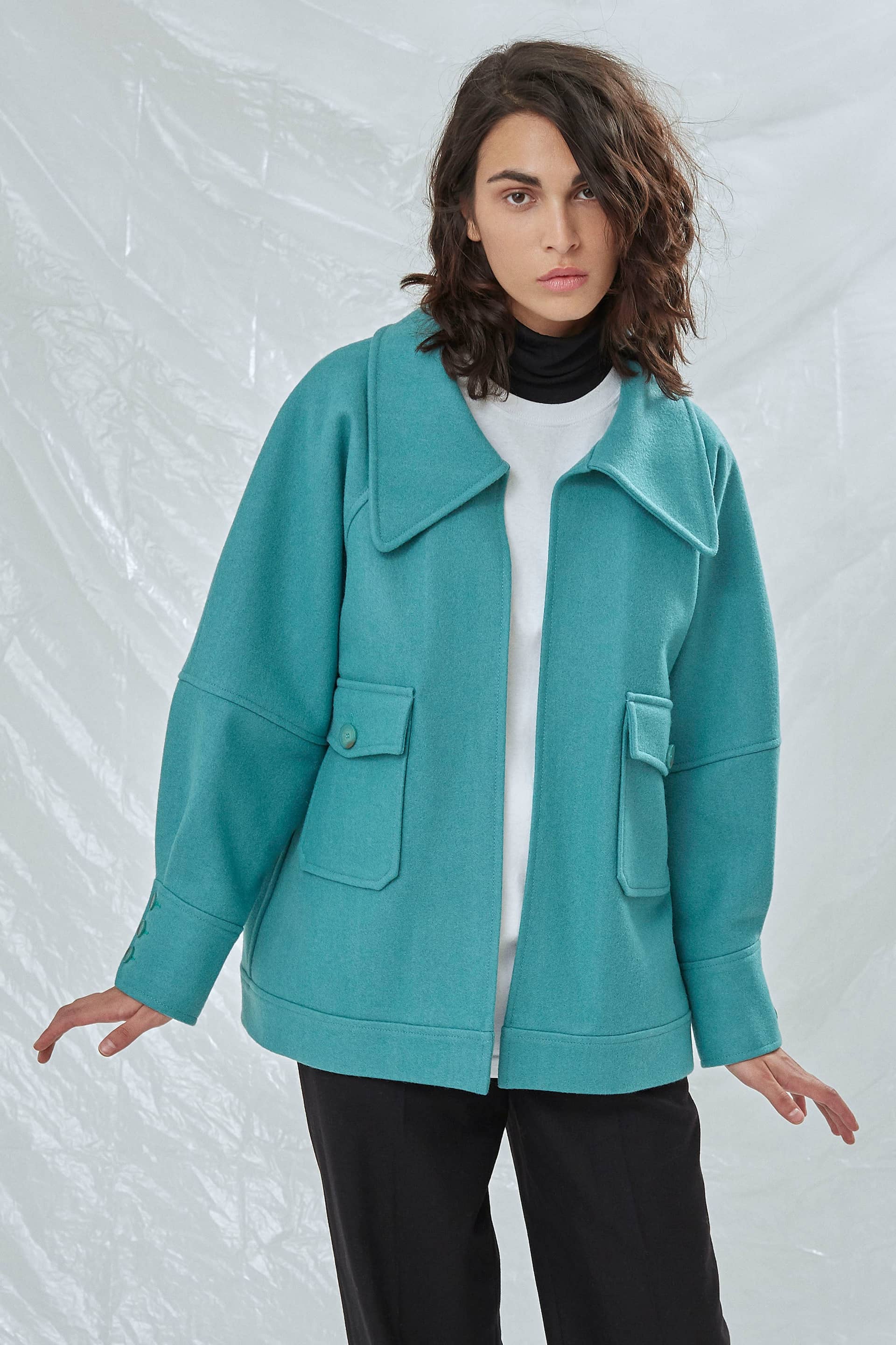Terry Wool Blend Jacket in Green made by Nazli Ceren