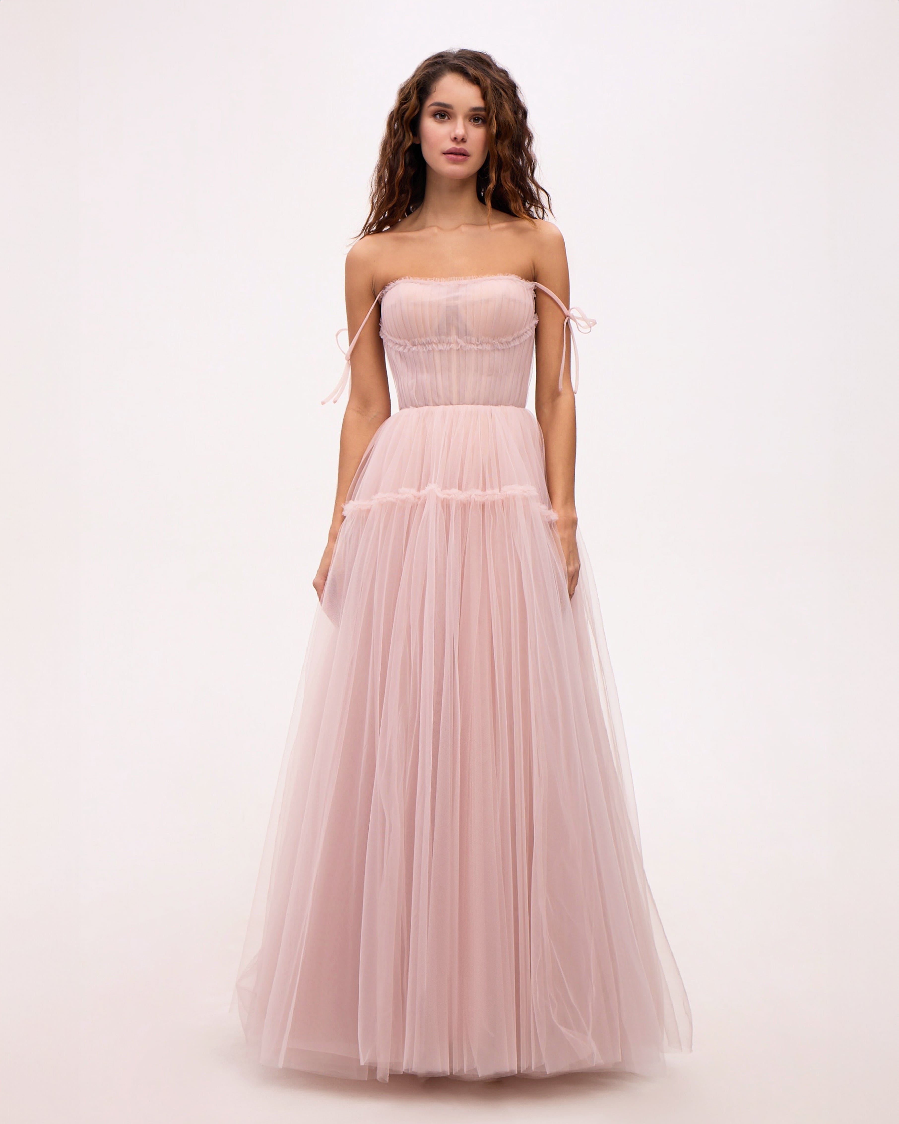 Misty Rose Tie-straps tulle prom dress made by Milla