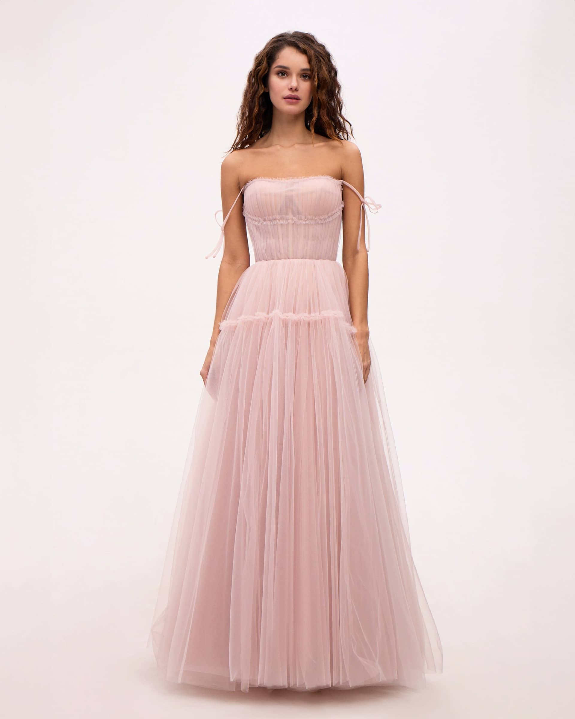 Misty Rose Tie-straps tulle prom dress made by Milla