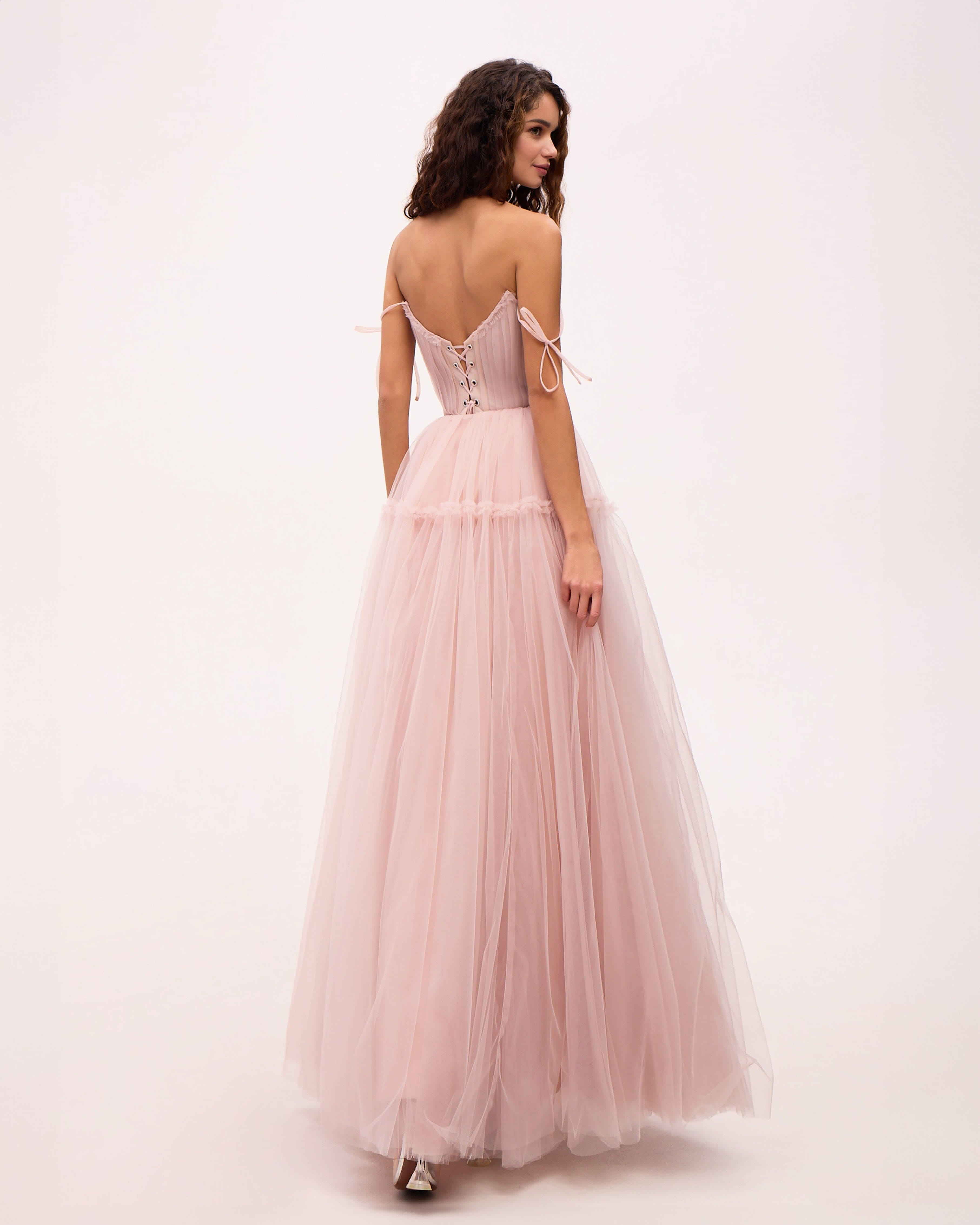 Misty Rose Tie-straps tulle prom dress made by Milla
