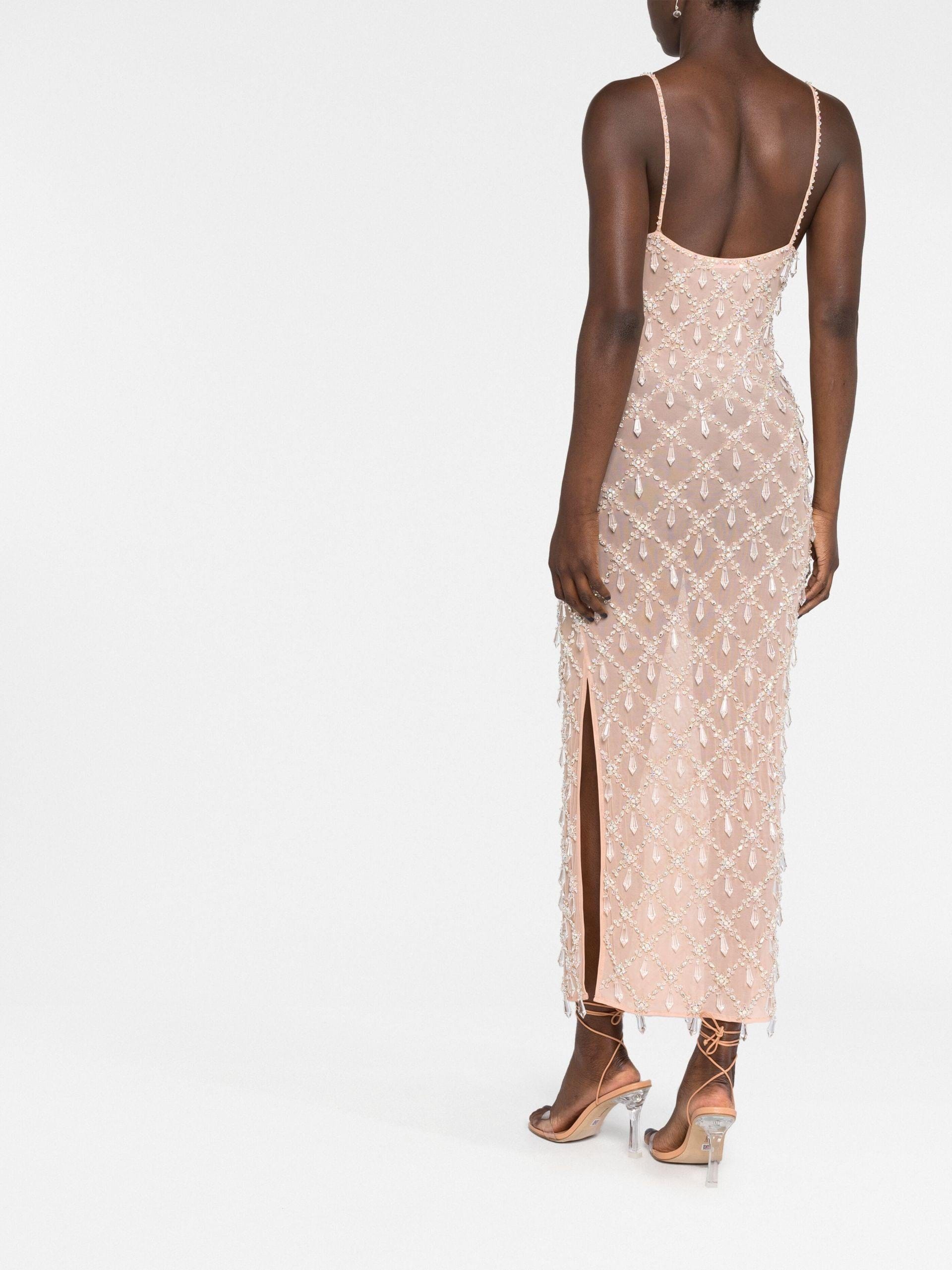 Calliope Luxury Crystal Nude Maxi Party Dress in Beige made by Oceanus Swimwear