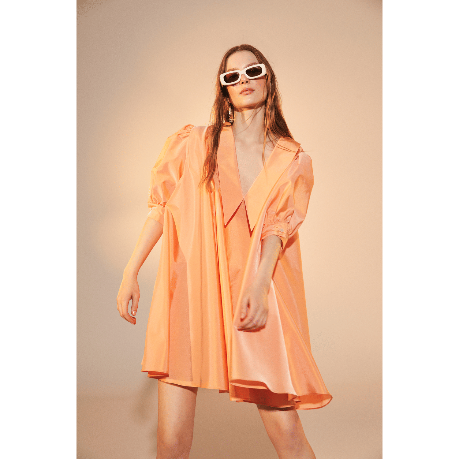Poppy Ruffled Dress in Golden Poppy in Orange made by Nazli Ceren