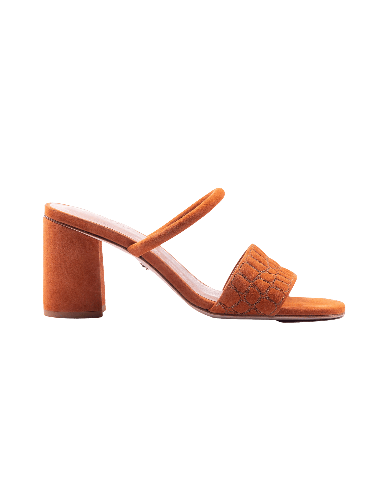 Quilted Croc Mule 75 Sienna Suede in Orange made by ATANA