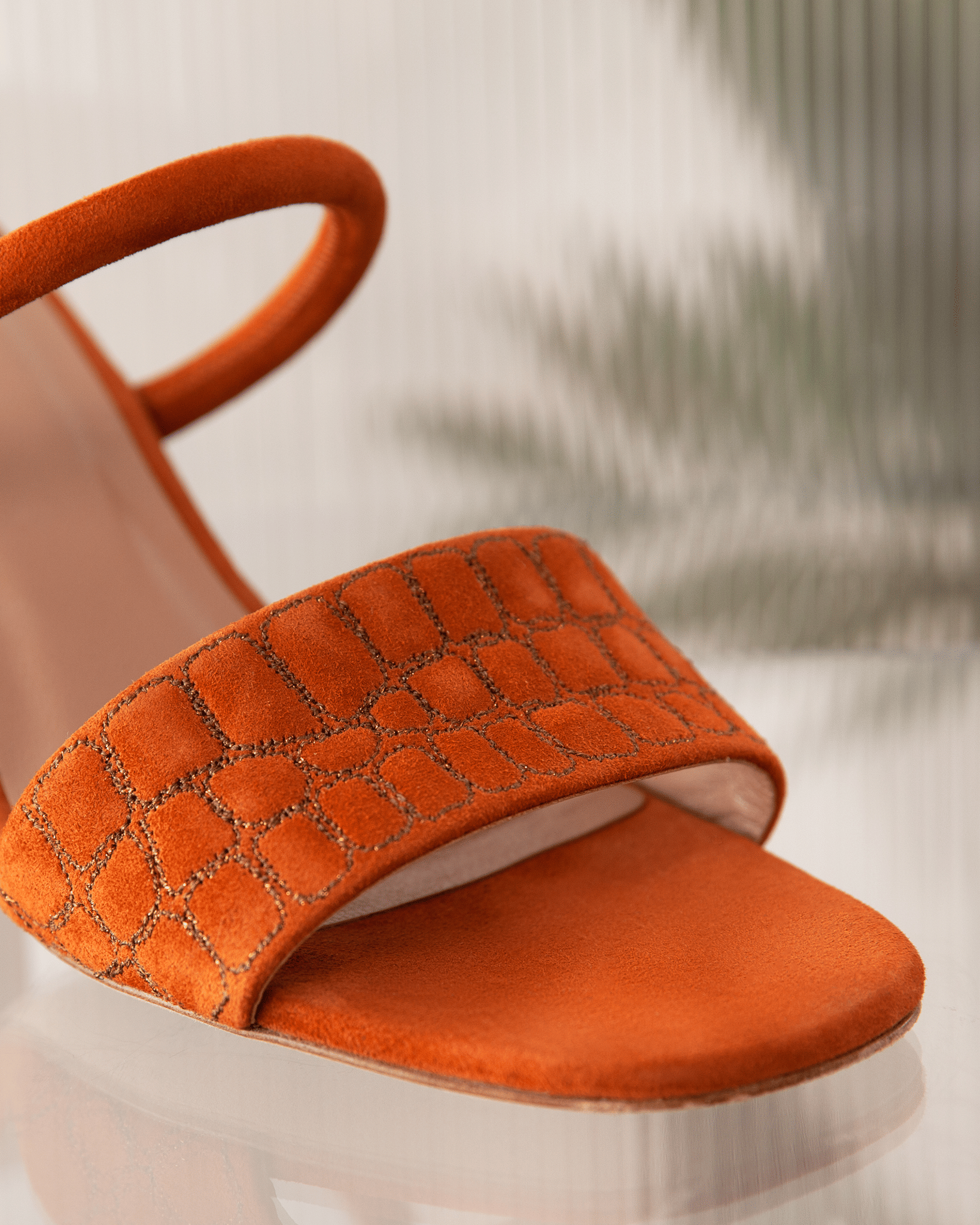 Quilted Croc Mule 75 Sienna Suede in Orange made by ATANA