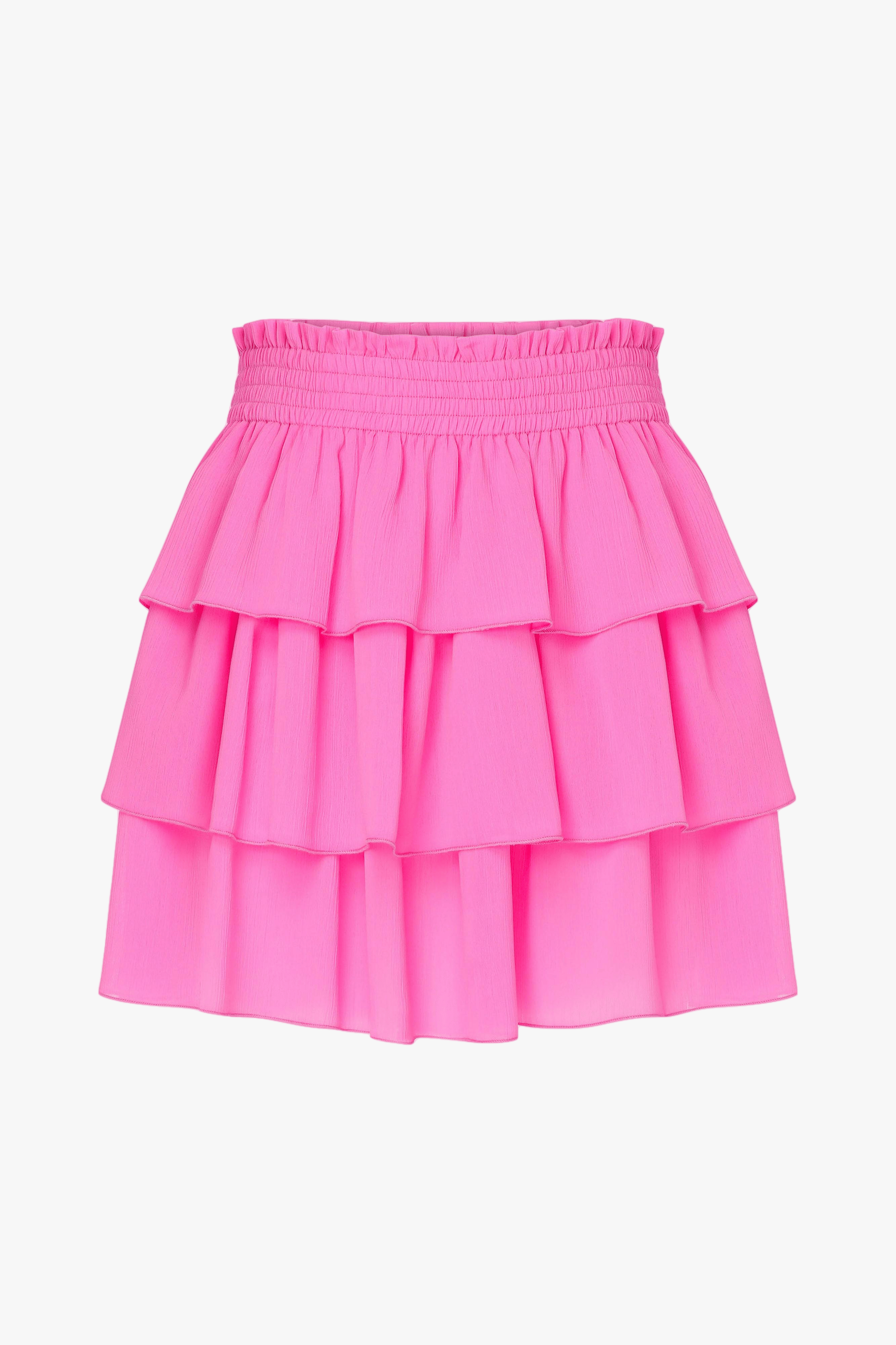 Amy Ruffled Mini Skirt in Hot Pink made by Nazli Ceren