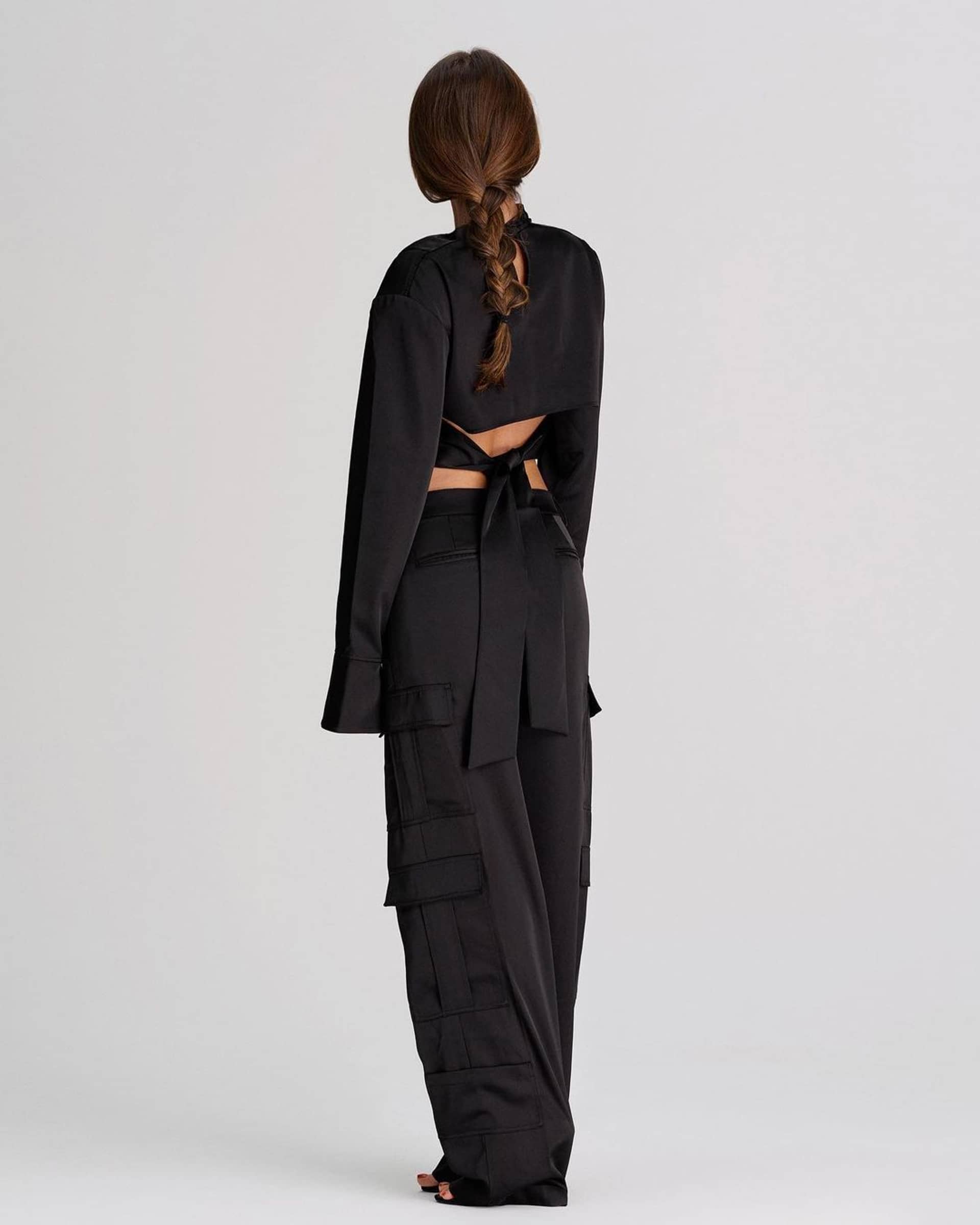 Satin Cargo Pants Black made by CLOEYS