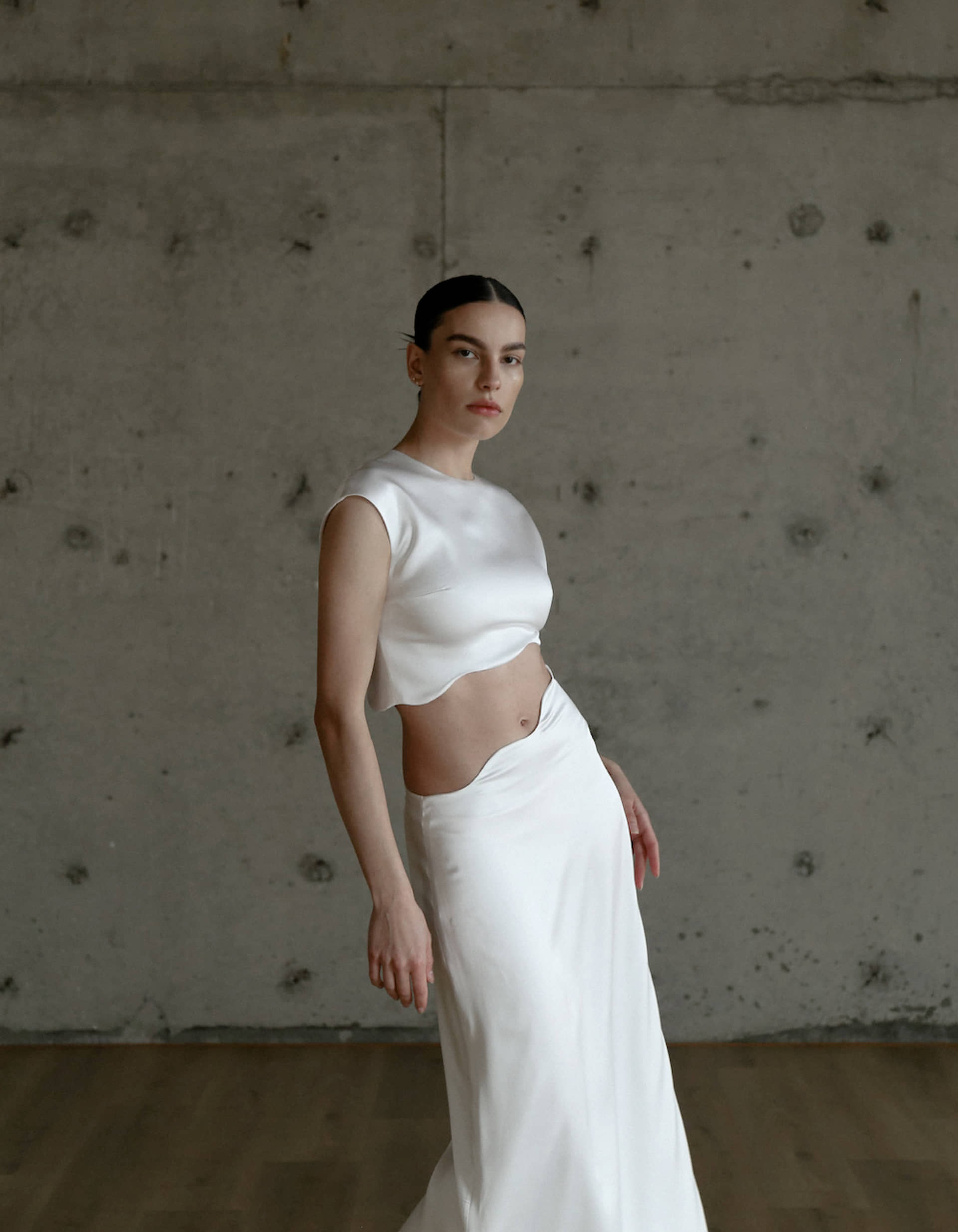 RHEA Silk Skirt in White made by MAET