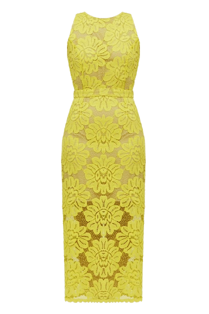 YEMA lime green lace midi dress with naked back made by UNDRESS