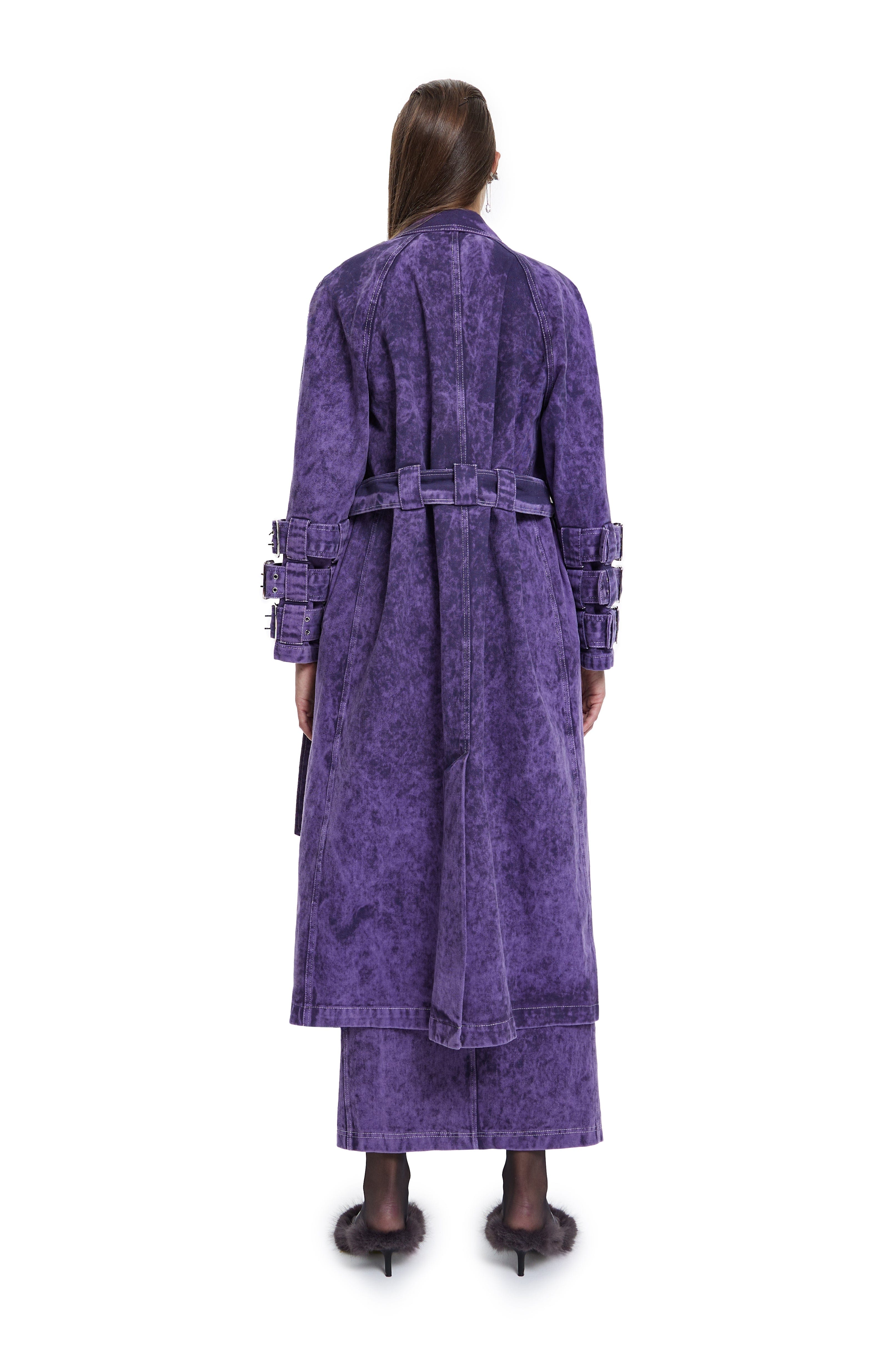 Voidwalker Trench Coat in Purple Acid Wash made by Khela