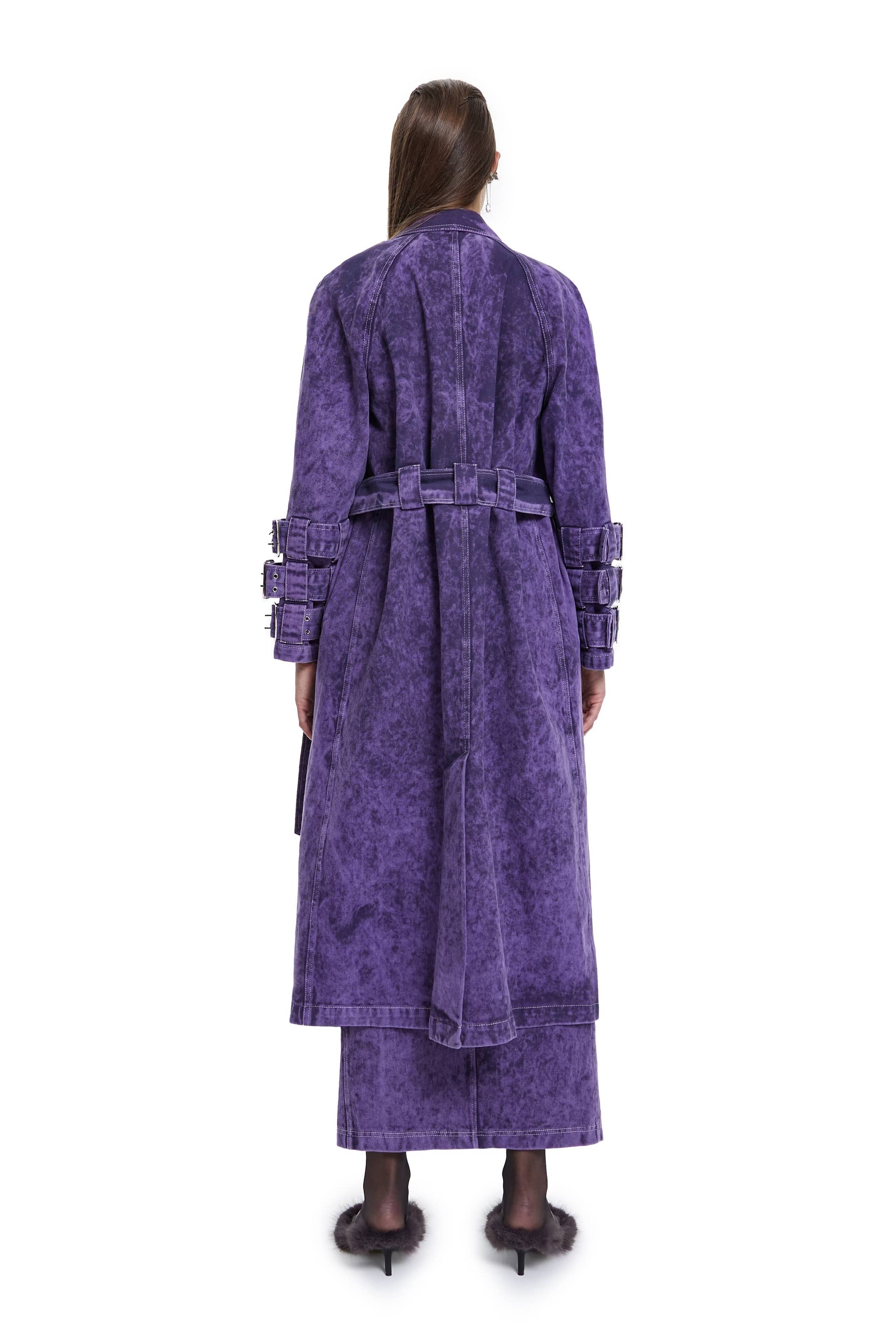 Voidwalker Trench Coat in Purple Acid Wash made by Khela